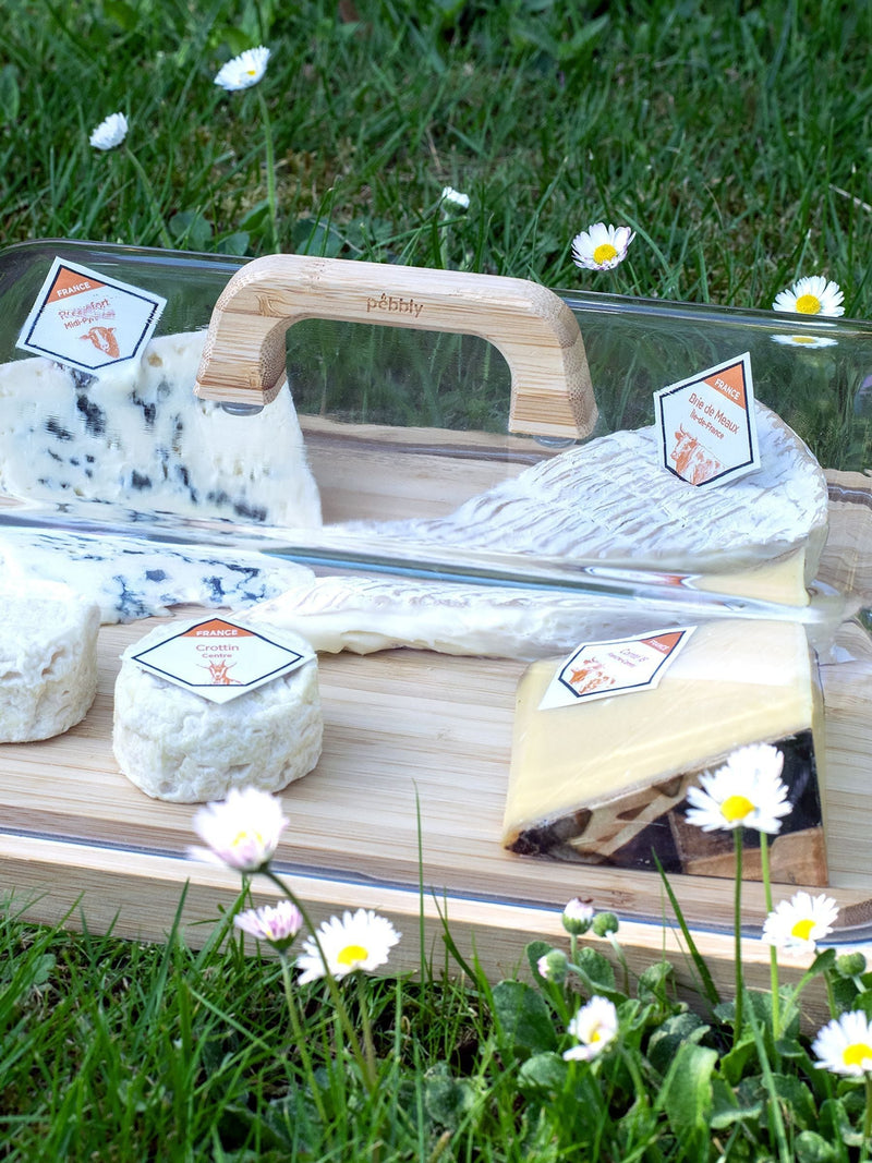 Pebbly Clear glass and bamboo cheese box, imported from the UK