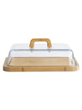 Pebbly Clear glass and bamboo cheese box, imported from the UK