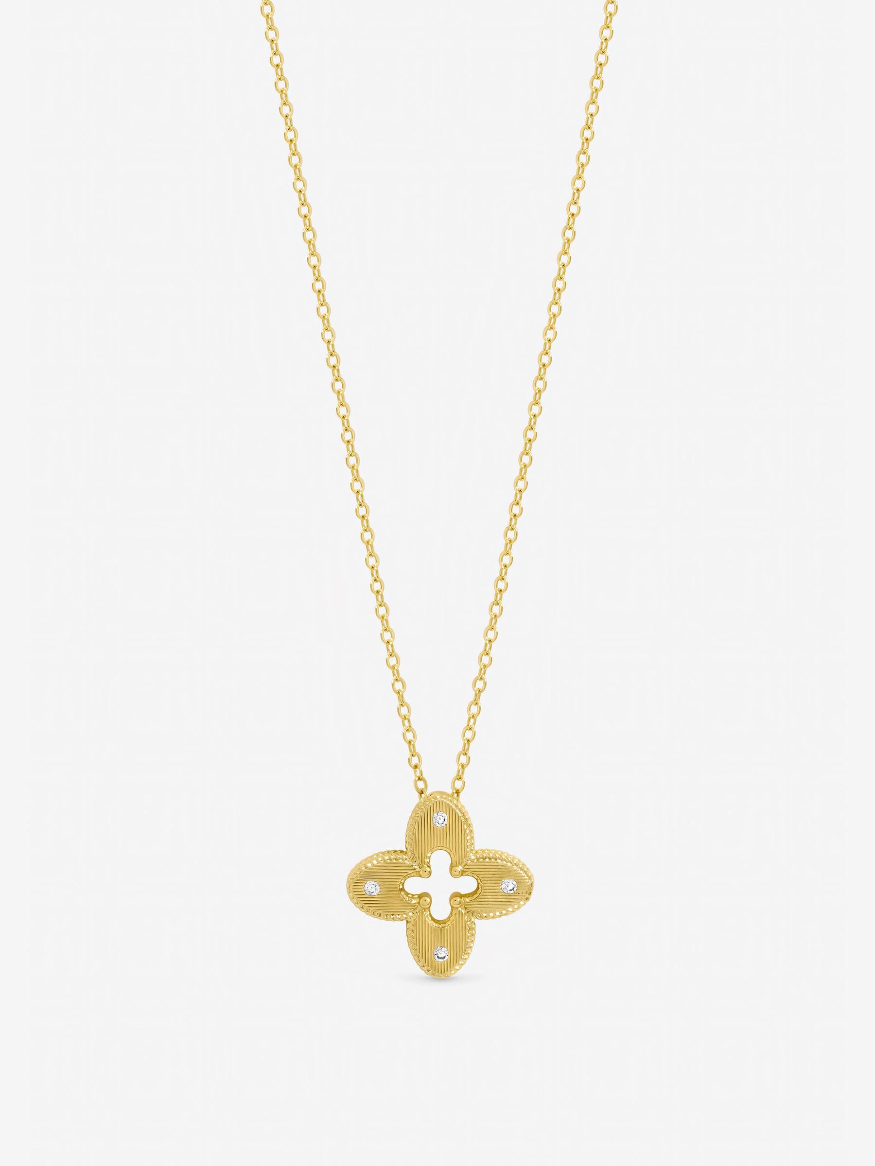 Jon Richard gold tone textured crystal clover pendant, UK version