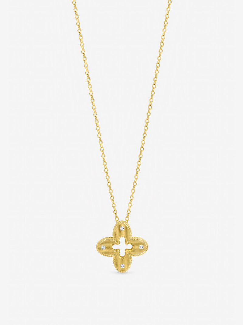 Jon Richard gold tone textured crystal clover pendant, UK version