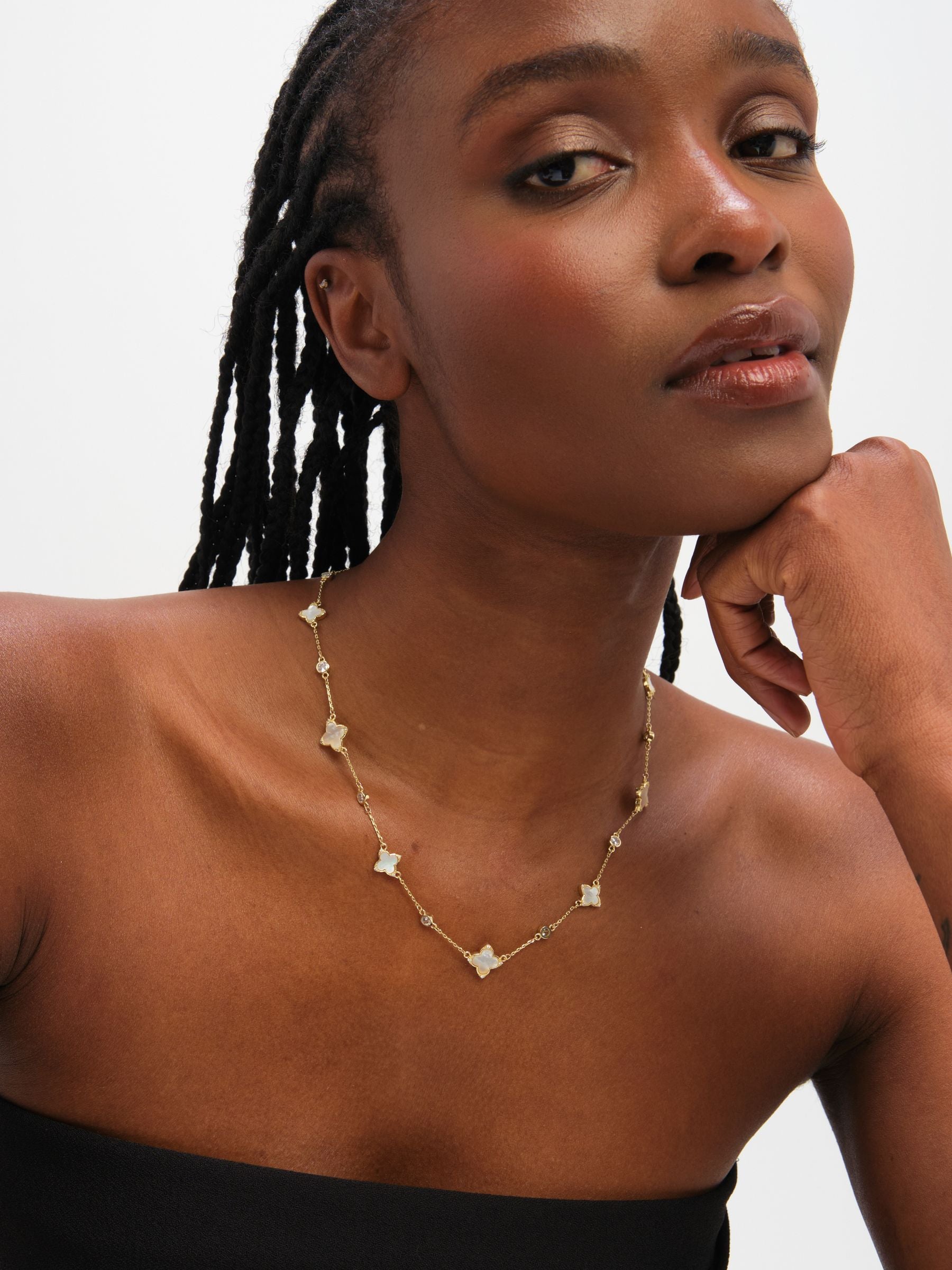 Jon Richard mother of pearl and crystal clover necklace (British brand)