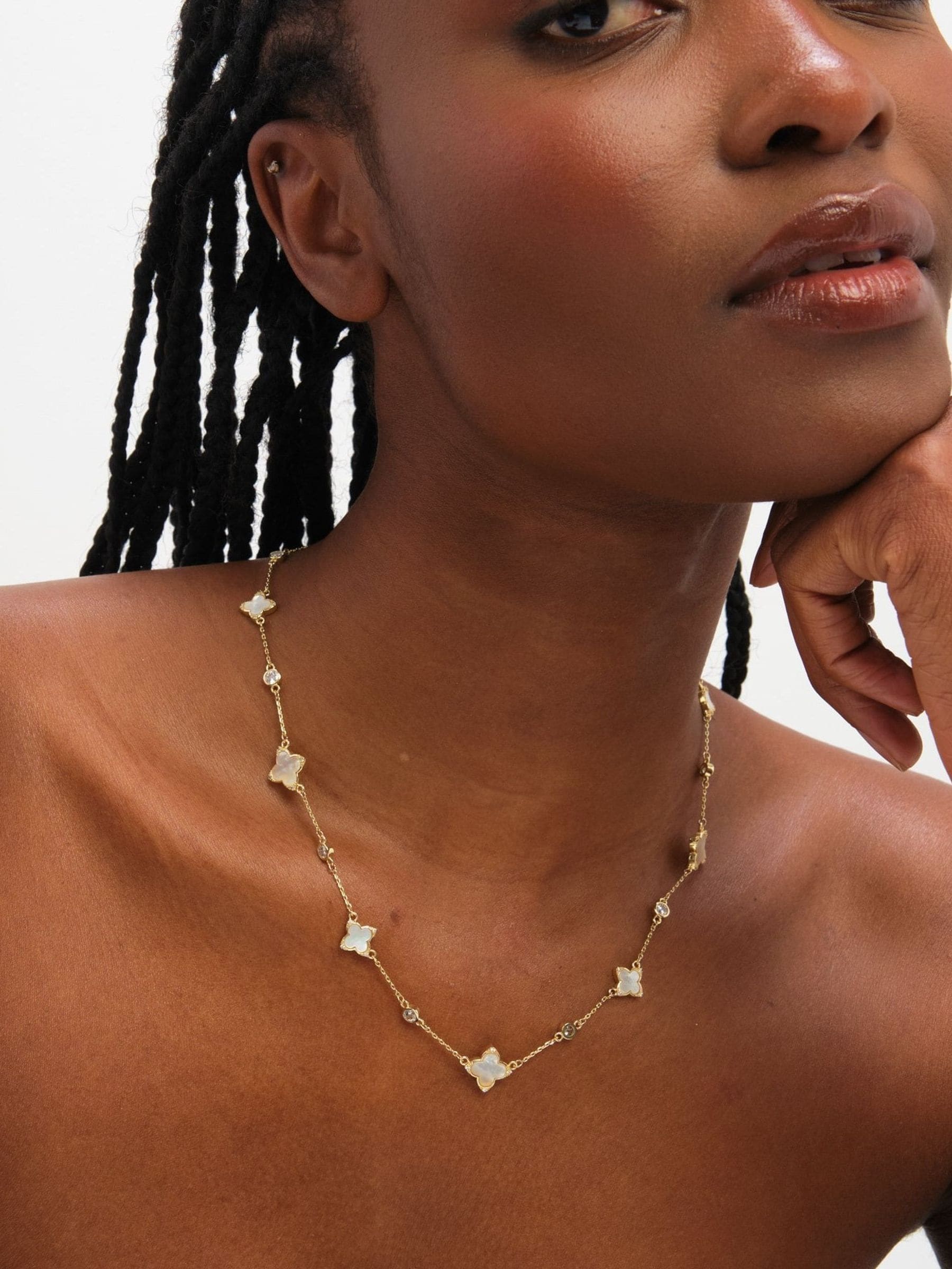 Jon Richard mother of pearl and crystal clover necklace (British brand)