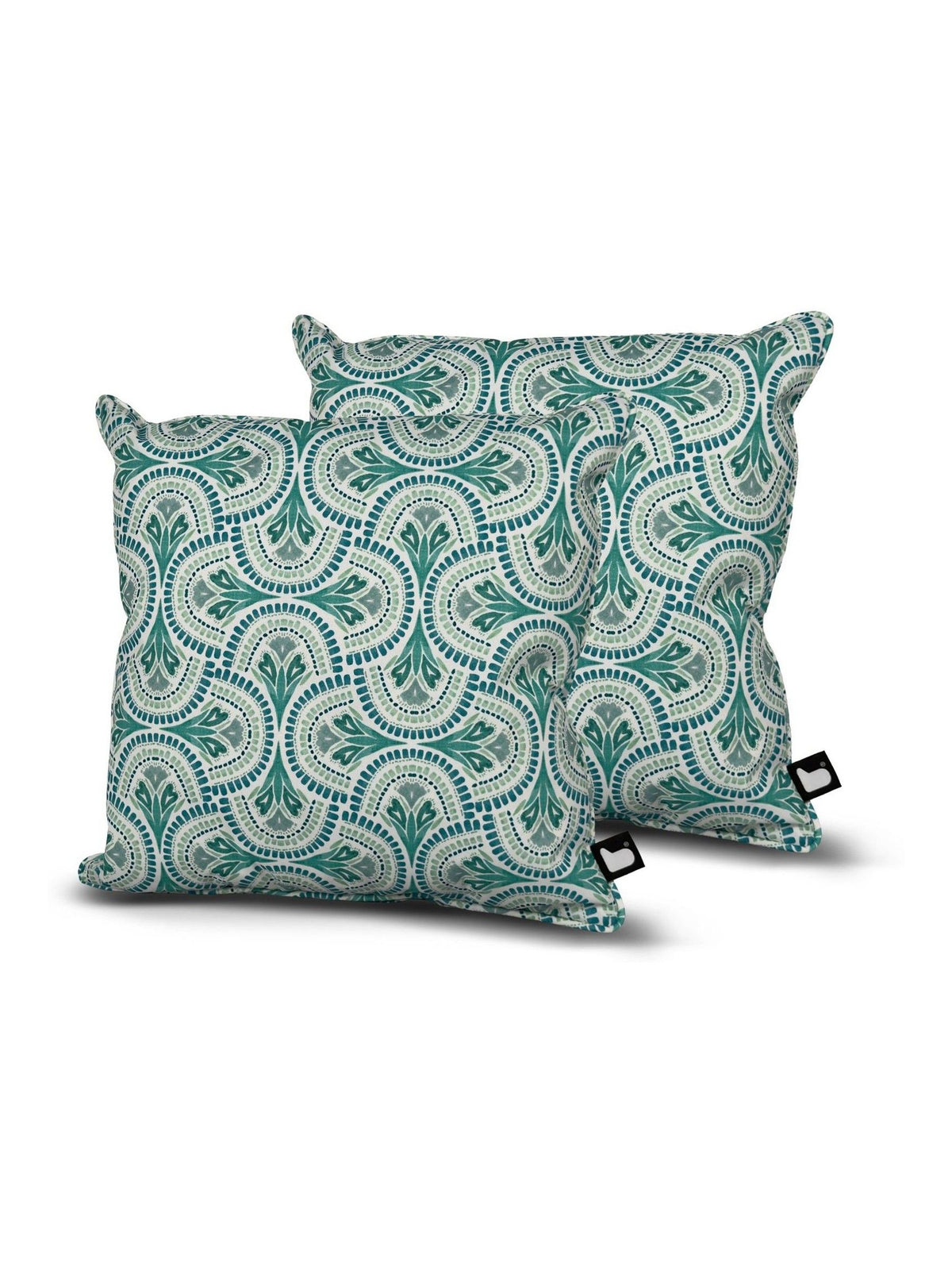 Prestigious Textiles Skiathos turquoise outdoor cushions 2 pack, imported from the UK