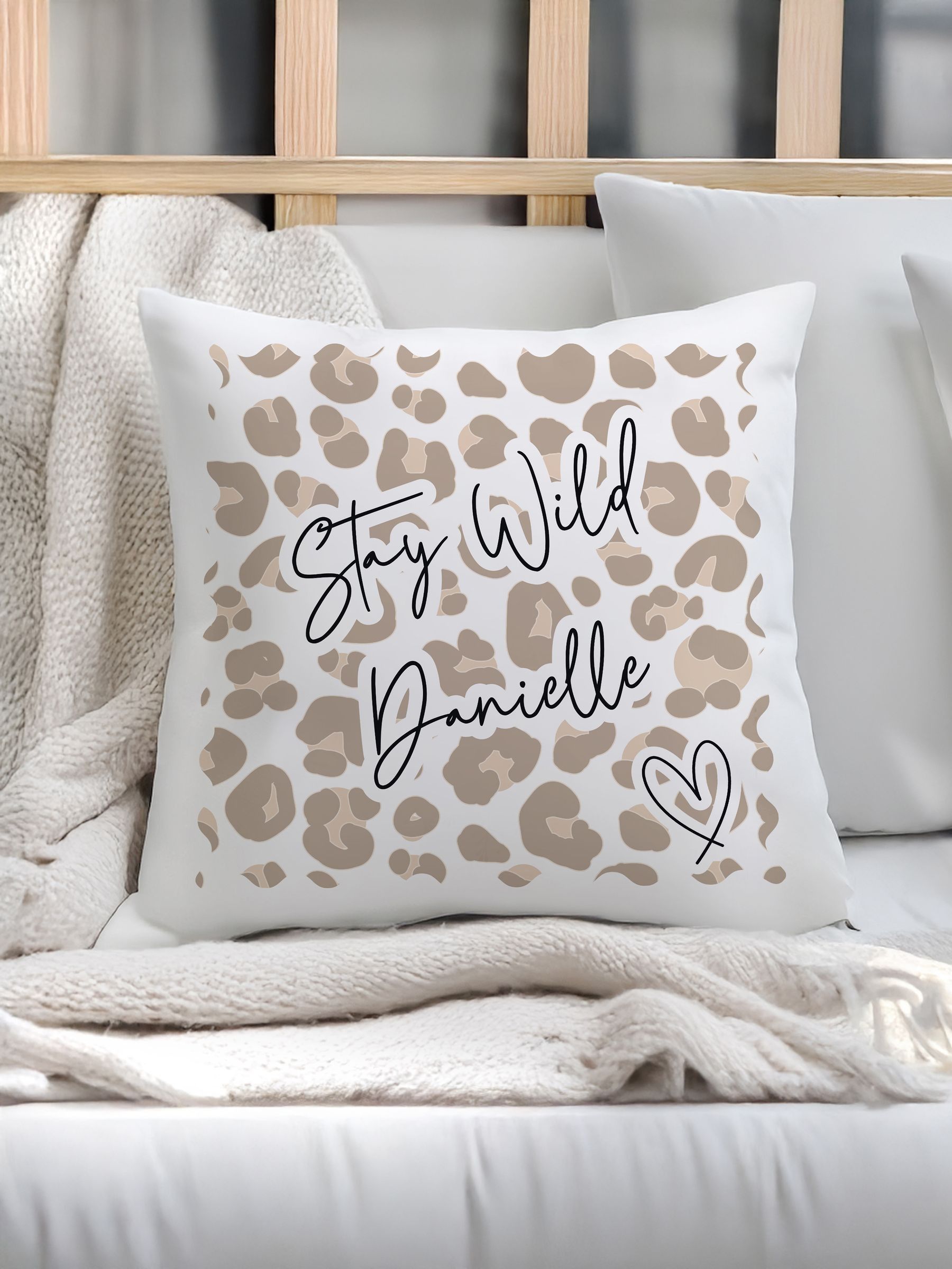 PMC personalised leopard print cushion, UK version