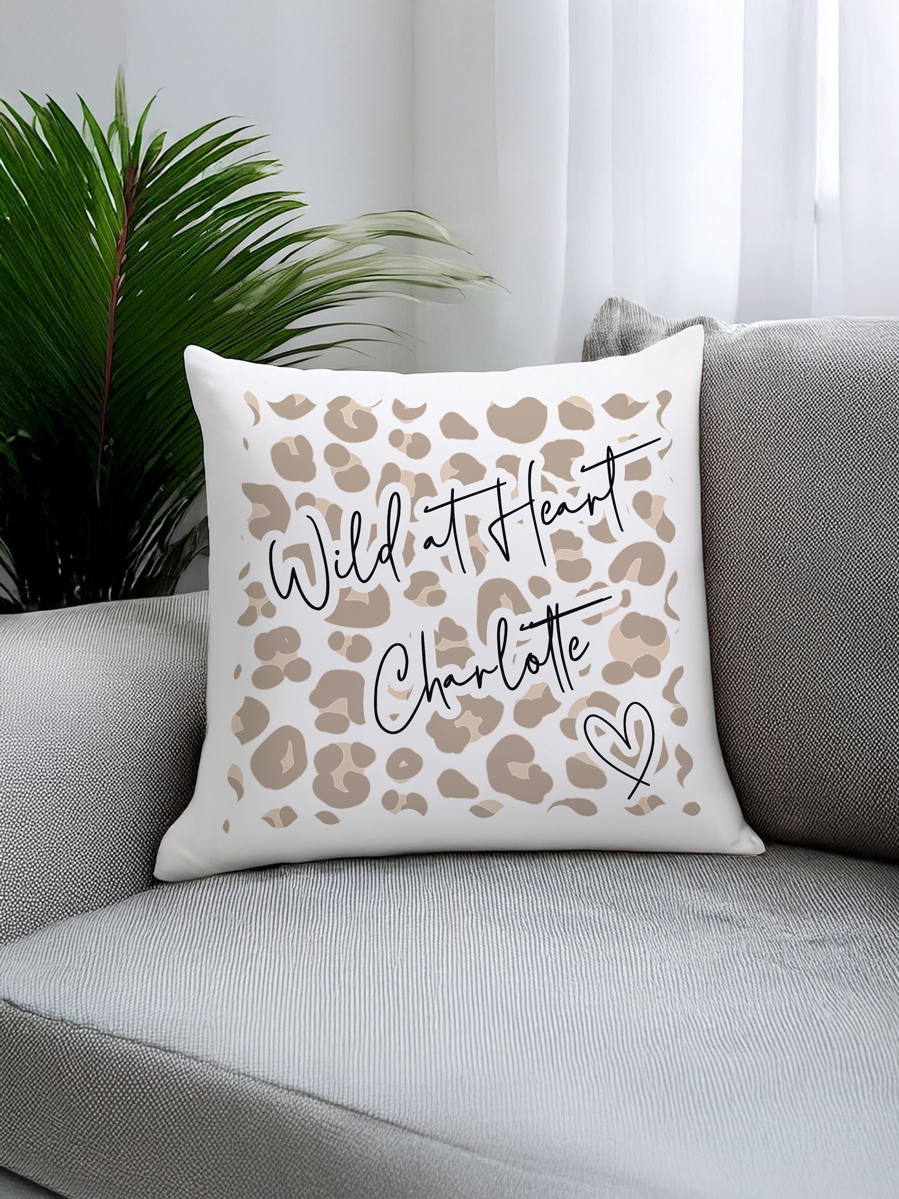 PMC personalised leopard print cushion, UK version