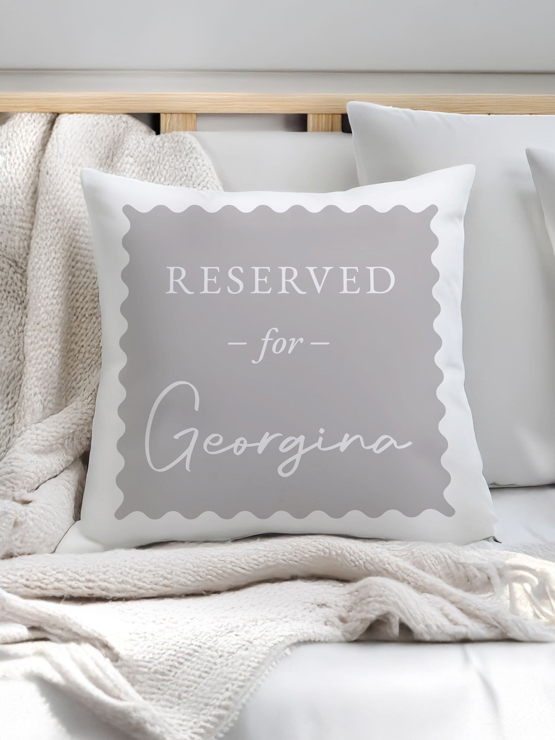 PMC grey personalised reserved cushion 40x40cm (British brand)