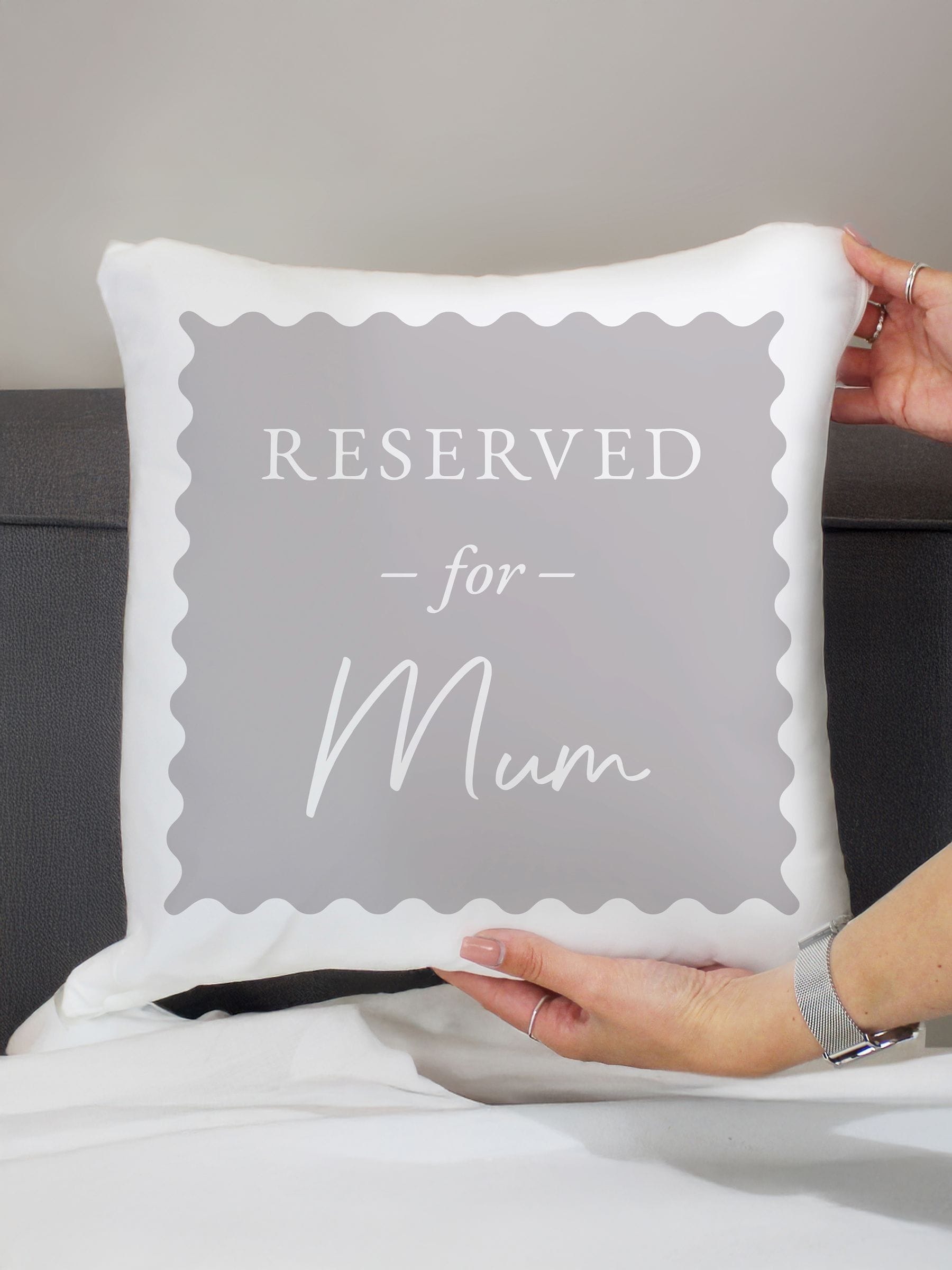 PMC grey personalised reserved cushion 40x40cm (British brand)
