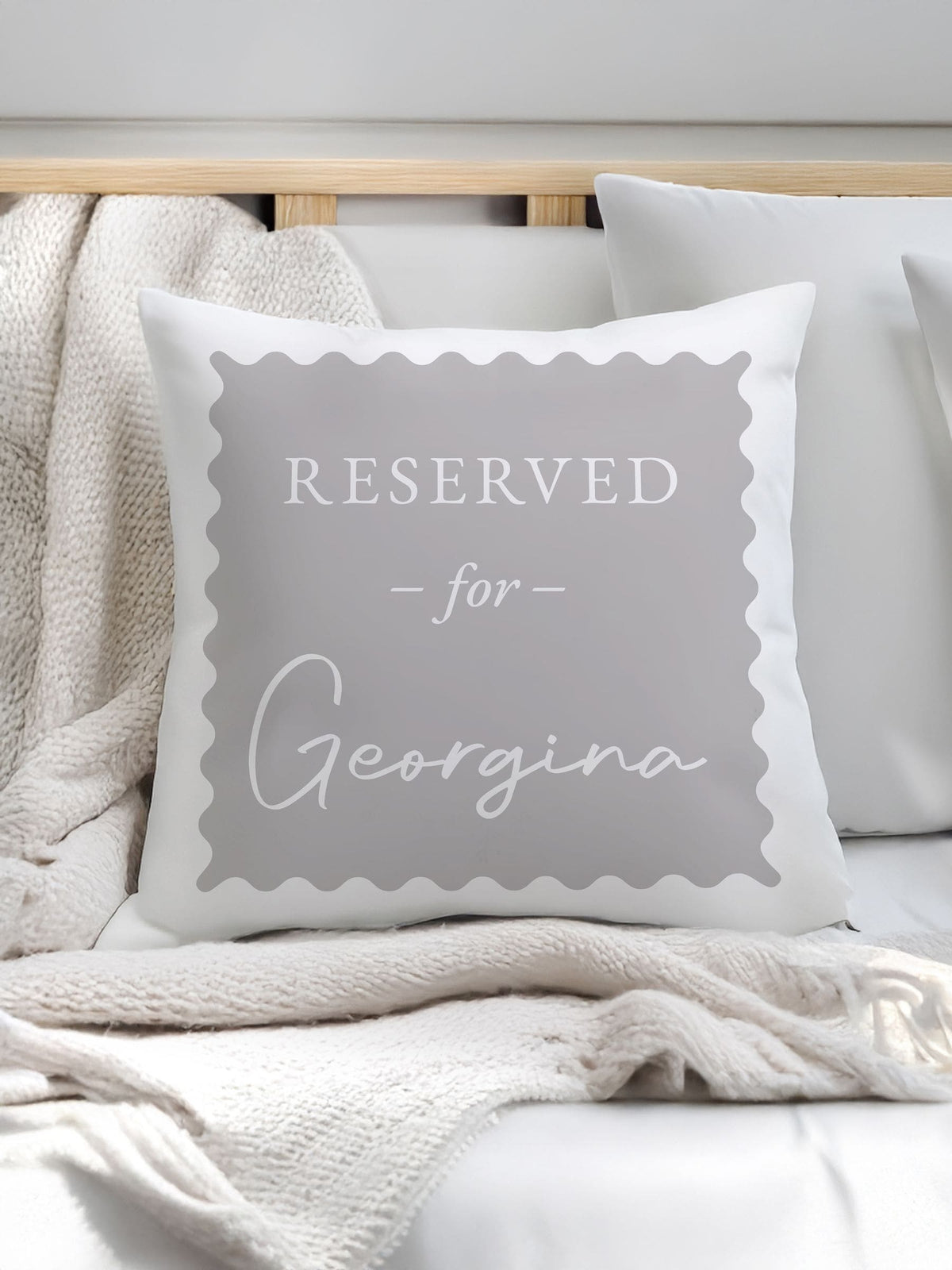 PMC grey personalised reserved cushion 40x40cm (British brand)