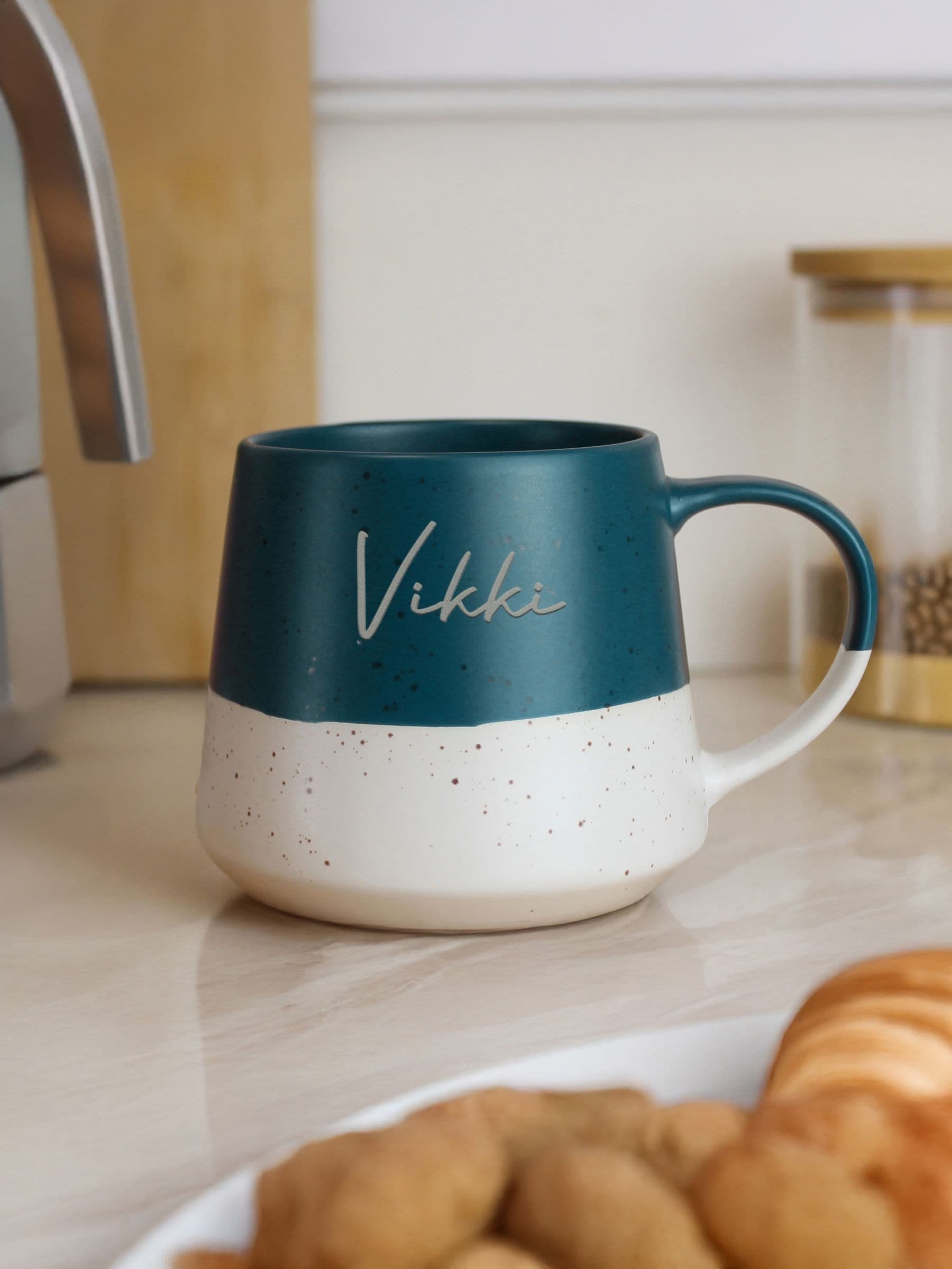 PMC personalised speckled ceramic mug 13cm, imported from the UK
