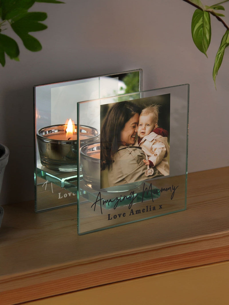 PMC personalised photo glass tealight holder - British product