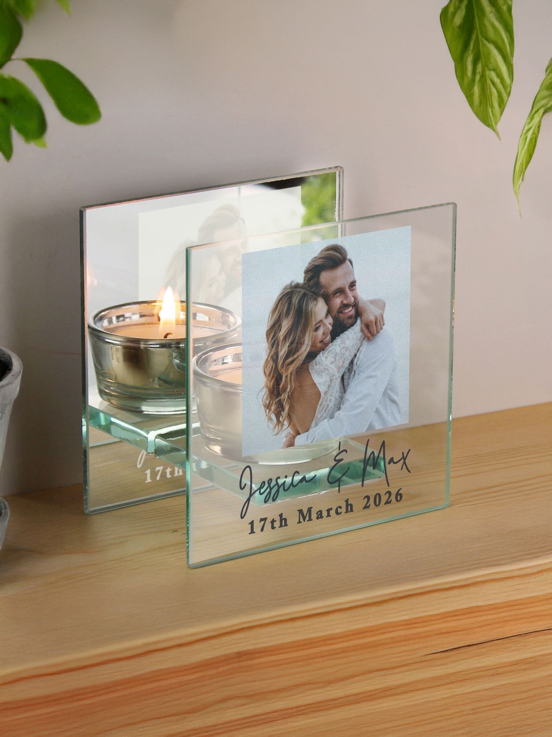 PMC personalised photo glass tealight holder - British product