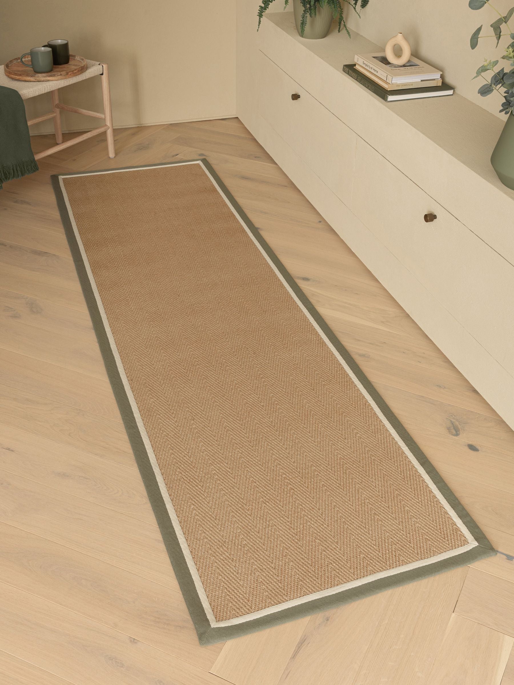 Asiatic Rugs Khaki Cream Bordo Herringbone Runner