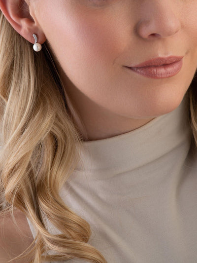 Next Beaverbrooks Silver Cubic Zirconia Freshwater Cultured Pearl Earrings 15mm- Buy online at McGrocer