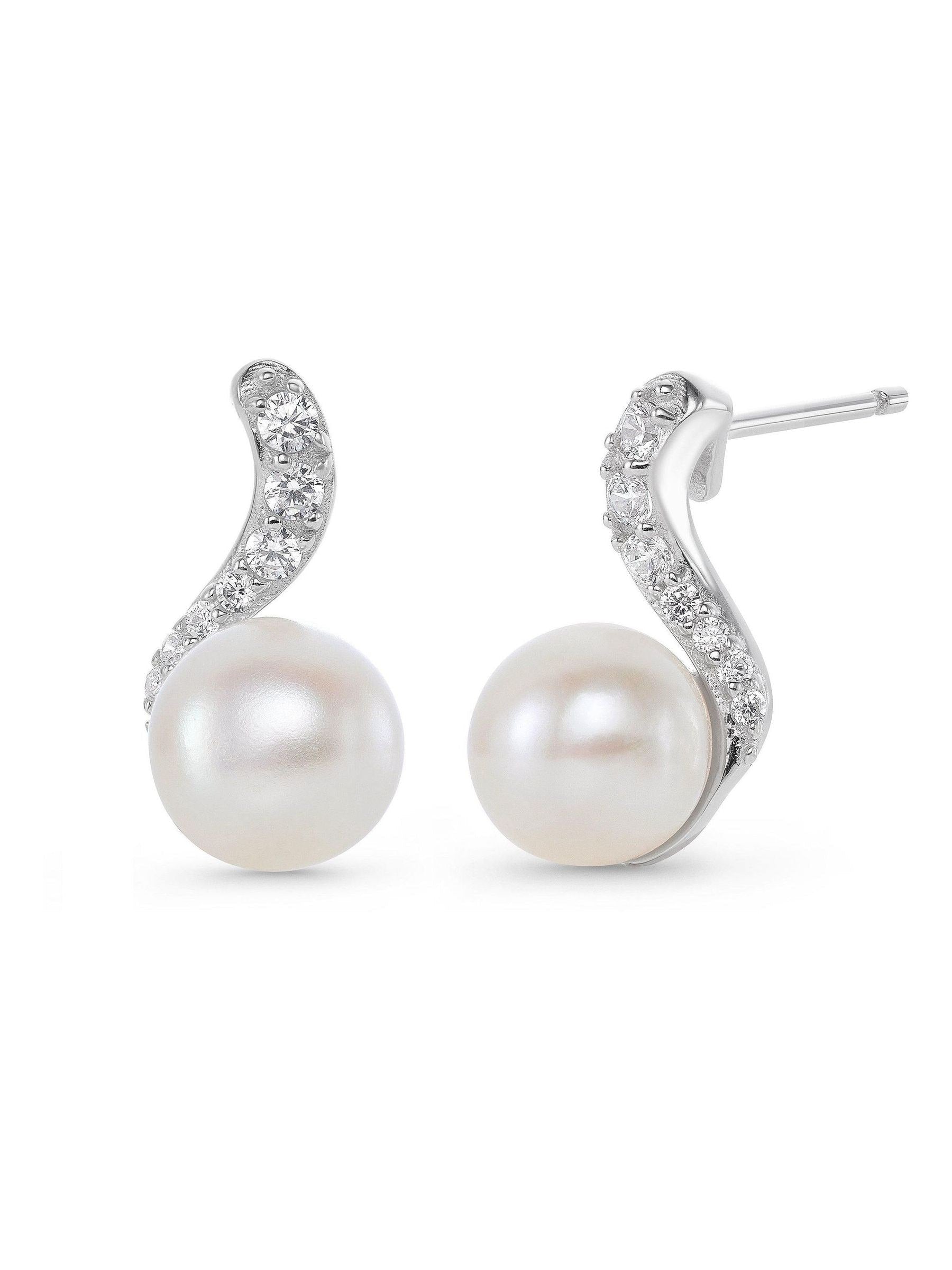 Beaverbrooks silver cubic zirconia freshwater cultured pearl earrings (British brand)