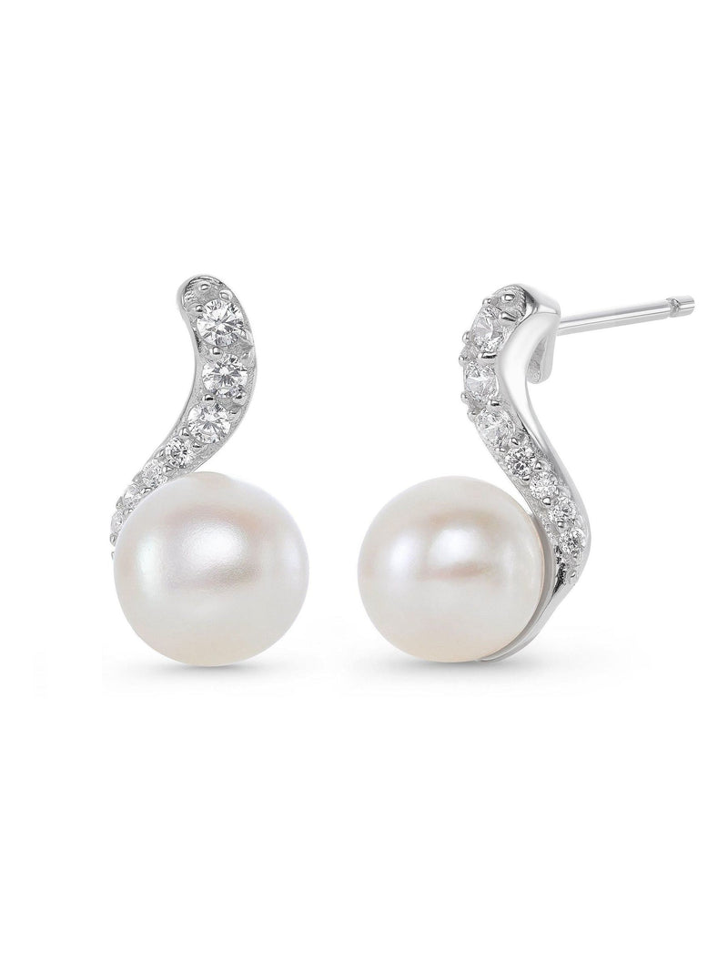 Beaverbrooks silver cubic zirconia freshwater cultured pearl earrings (British brand)
