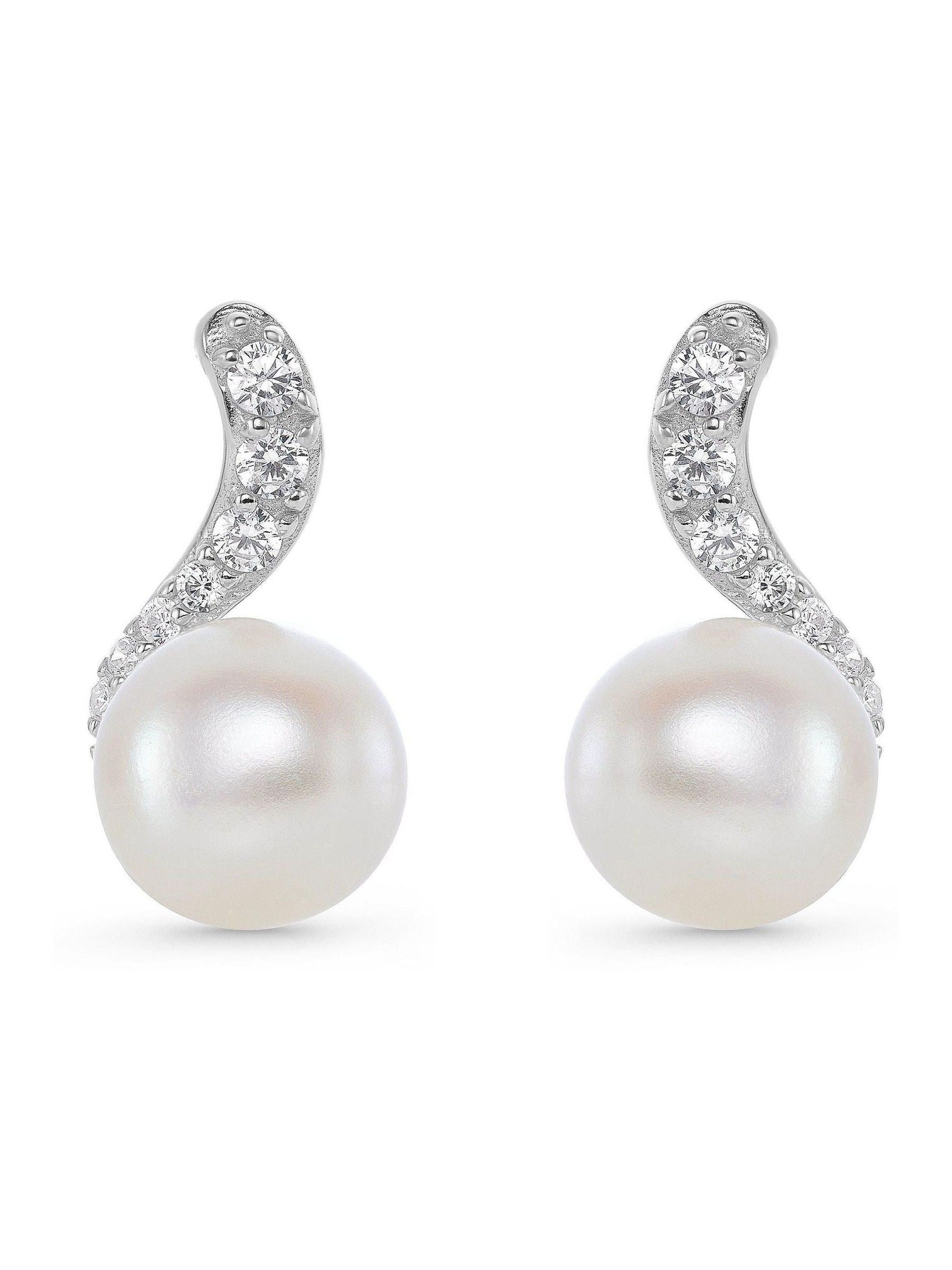 Beaverbrooks silver cubic zirconia freshwater cultured pearl earrings (British brand)