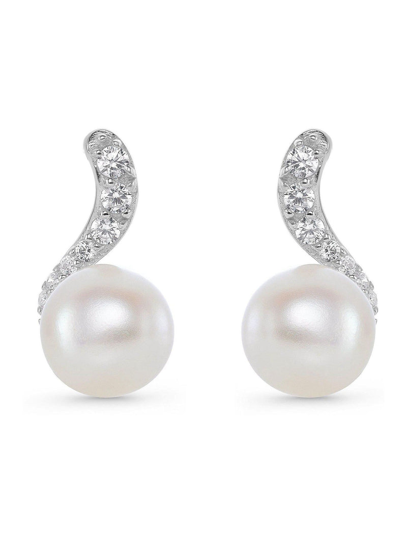 Beaverbrooks silver cubic zirconia freshwater cultured pearl earrings (British brand)
