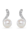 Beaverbrooks silver cubic zirconia freshwater cultured pearl earrings (British brand)