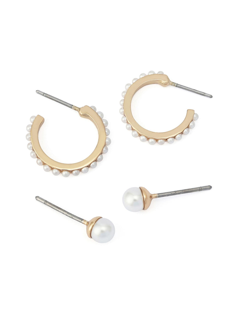 AllSaints gold tone pearl stud and huggie earrings set (British brand)