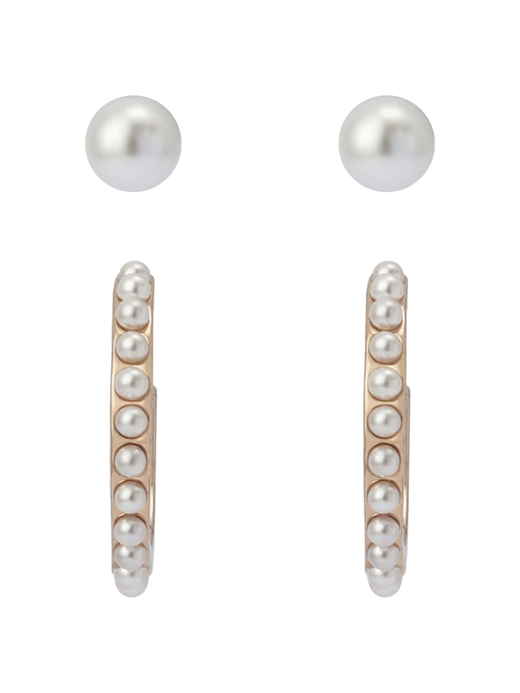 AllSaints gold tone pearl stud and huggie earrings set (British brand)