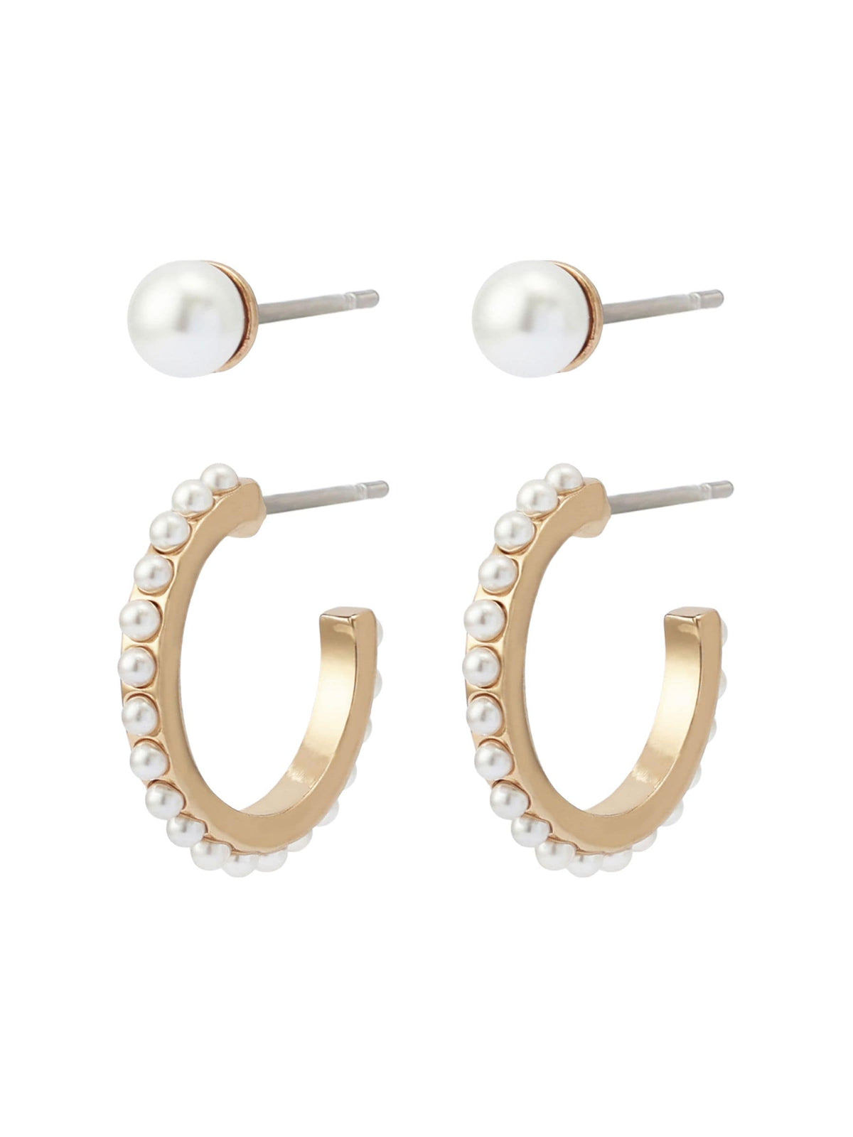 AllSaints gold tone pearl stud and huggie earrings set (British brand)