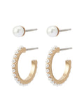 AllSaints gold tone pearl stud and huggie earrings set (British brand)
