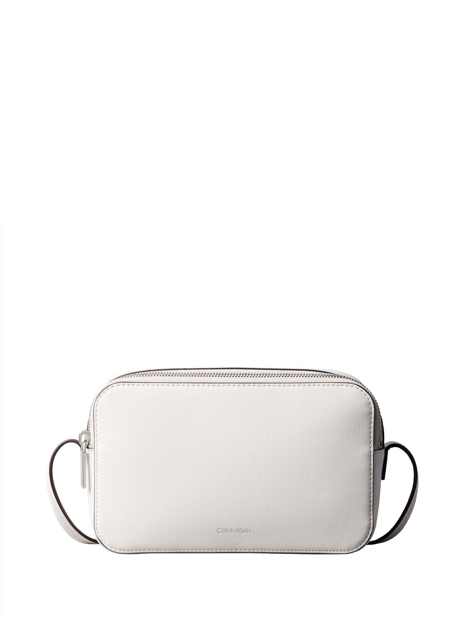 Calvin Klein white foil logo camera bag (British brand)