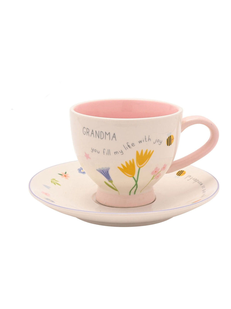 Widdop floral teacup and saucer set with grandma message 16cm - British product