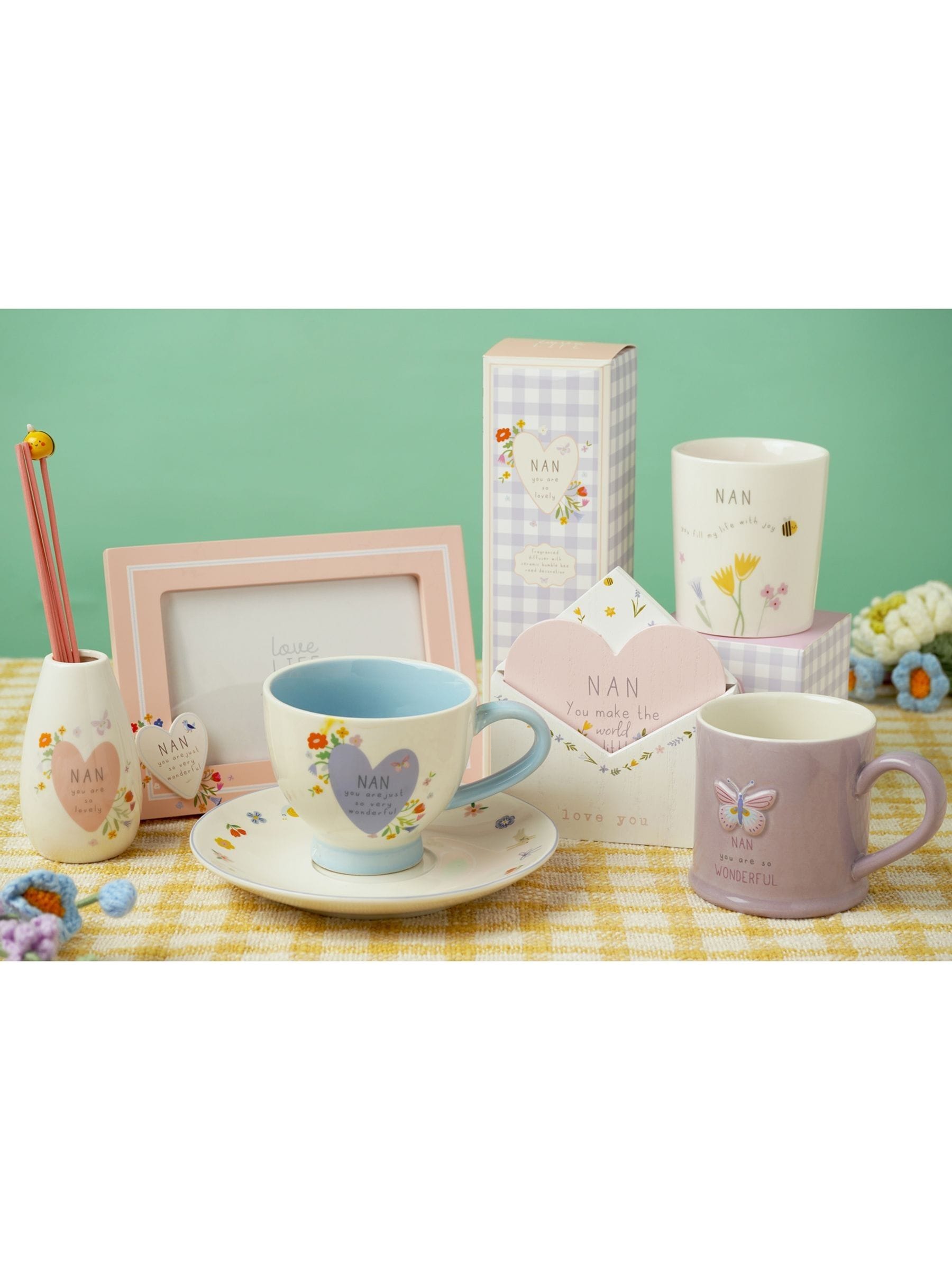 Widdop ceramic teacup and saucer set with Nan message 16cm (British brand)