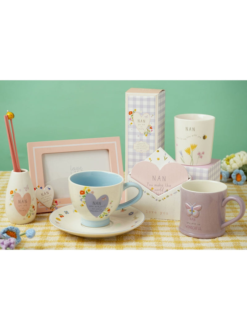 Widdop ceramic teacup and saucer set with Nan message 16cm (British brand)