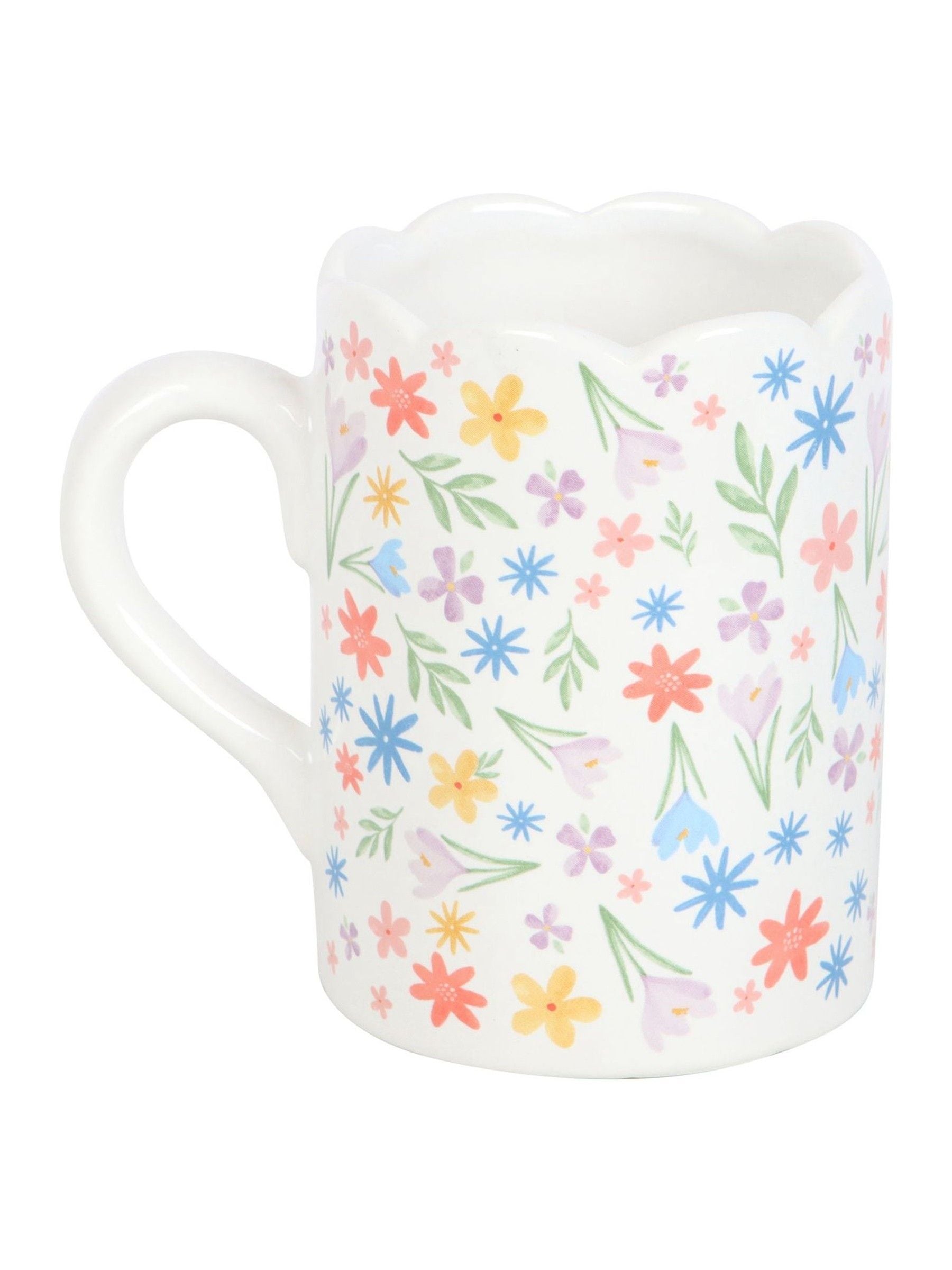 Something Different white spring floral scalloped mug 350ml, UK version