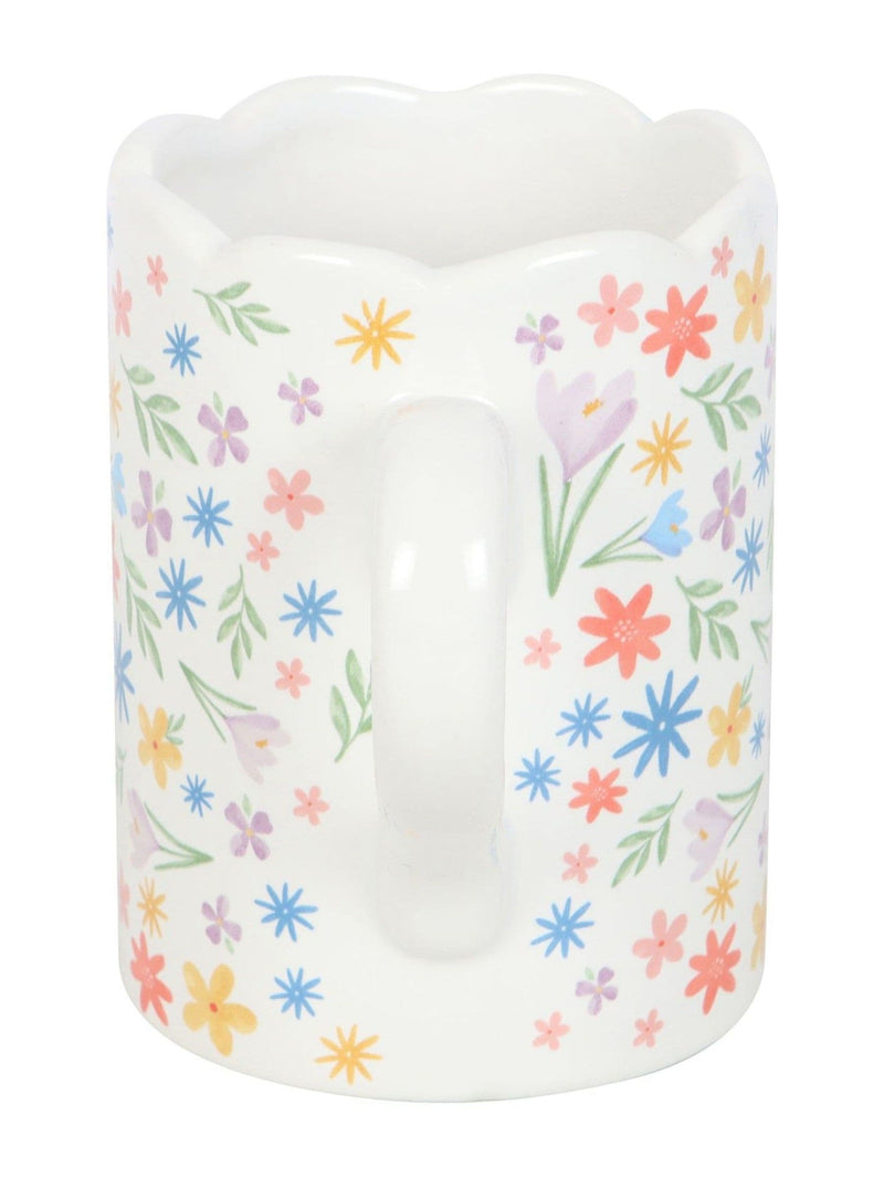 Something Different white spring floral scalloped mug 350ml, UK version
