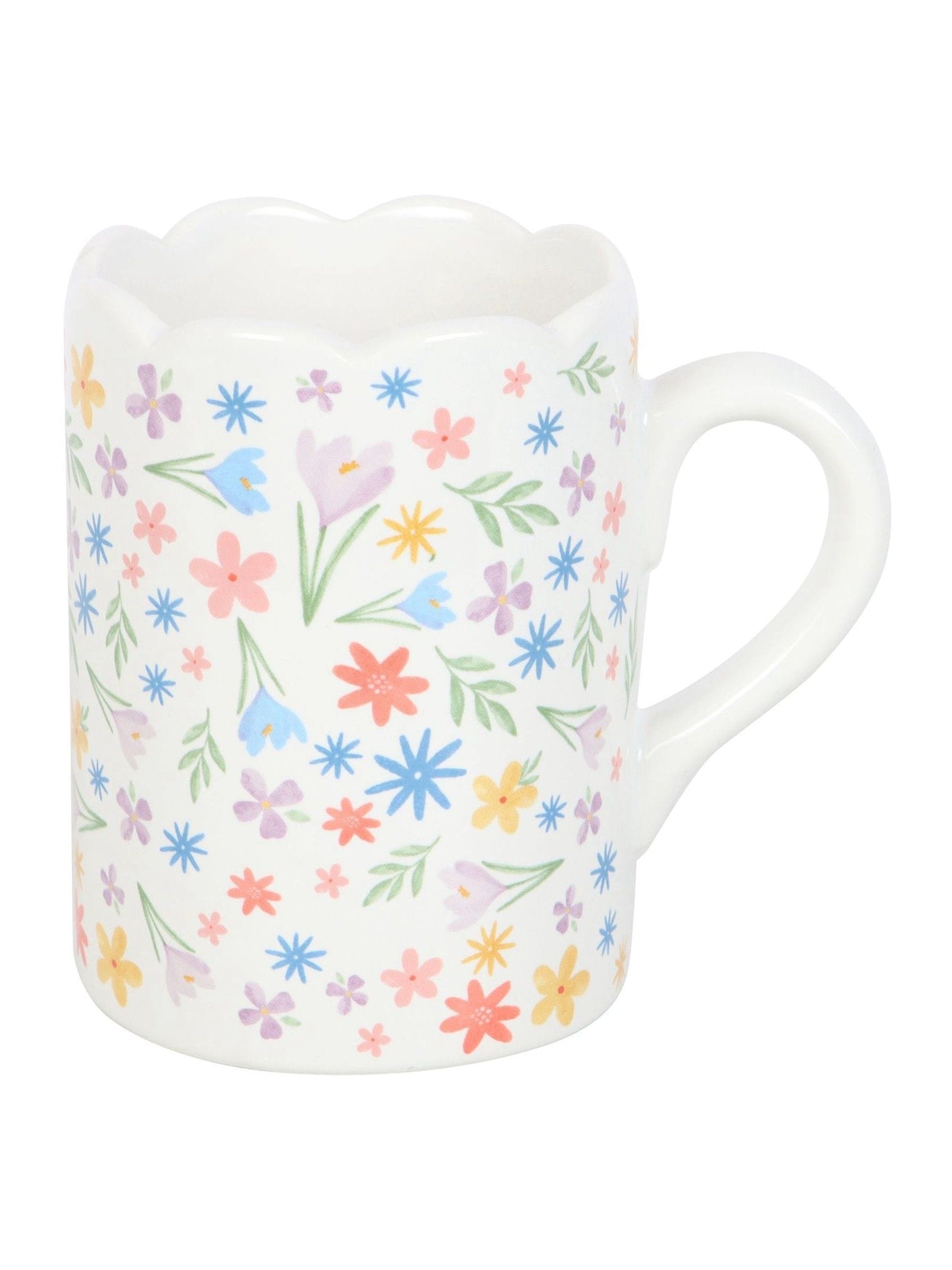 Something Different white spring floral scalloped mug 350ml, UK version