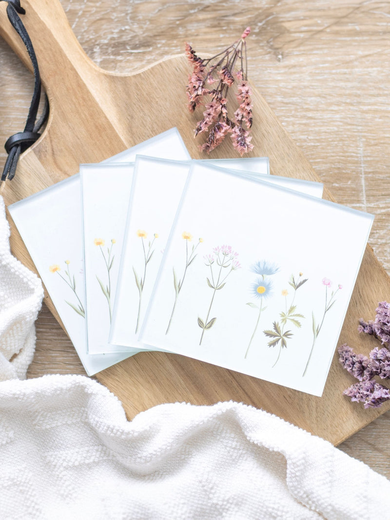 Something Different white floral glass coaster set, imported from the UK