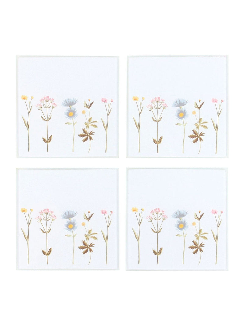 Something Different white floral glass coaster set, imported from the UK
