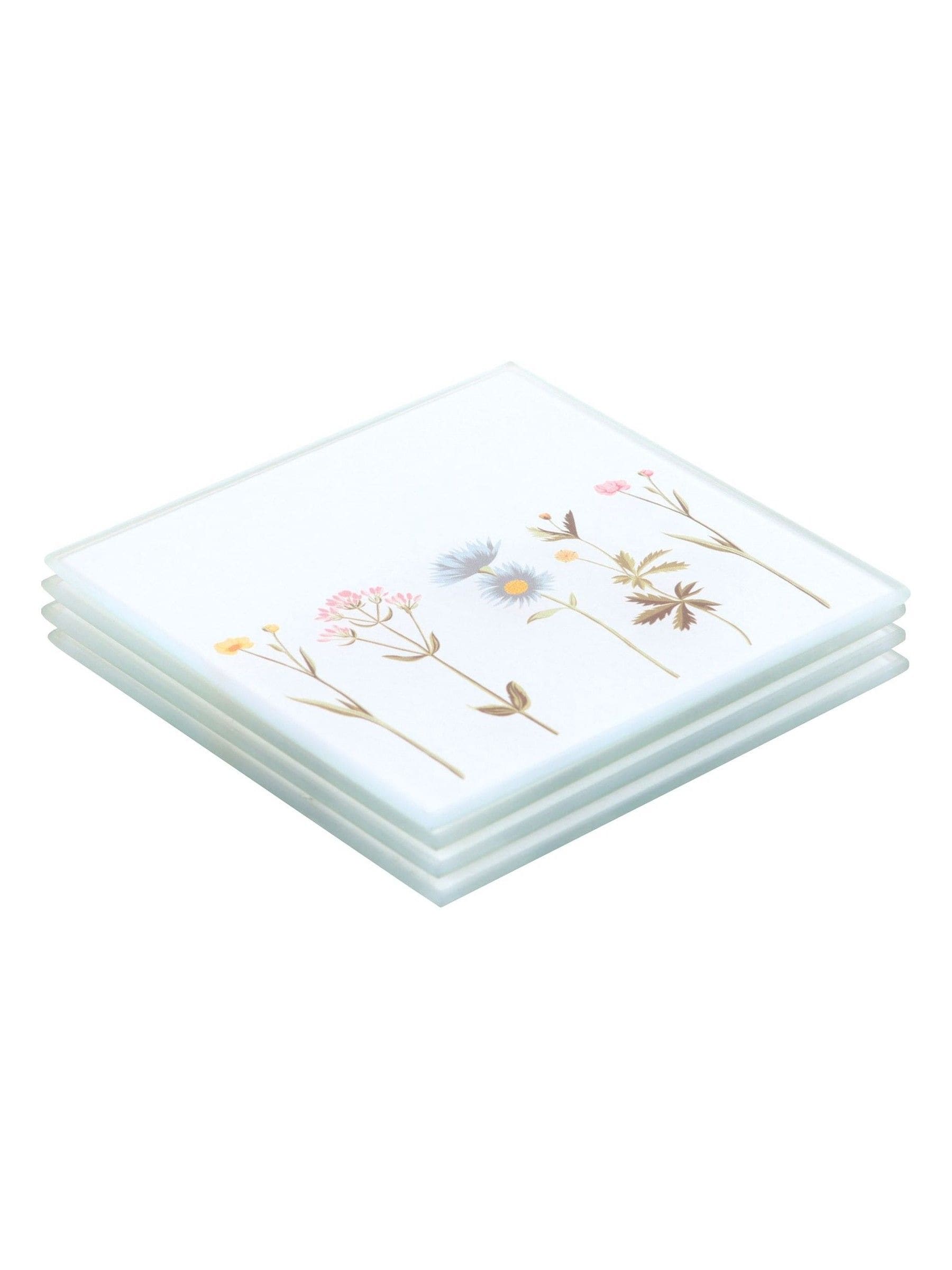 Something Different white floral glass coaster set, imported from the UK