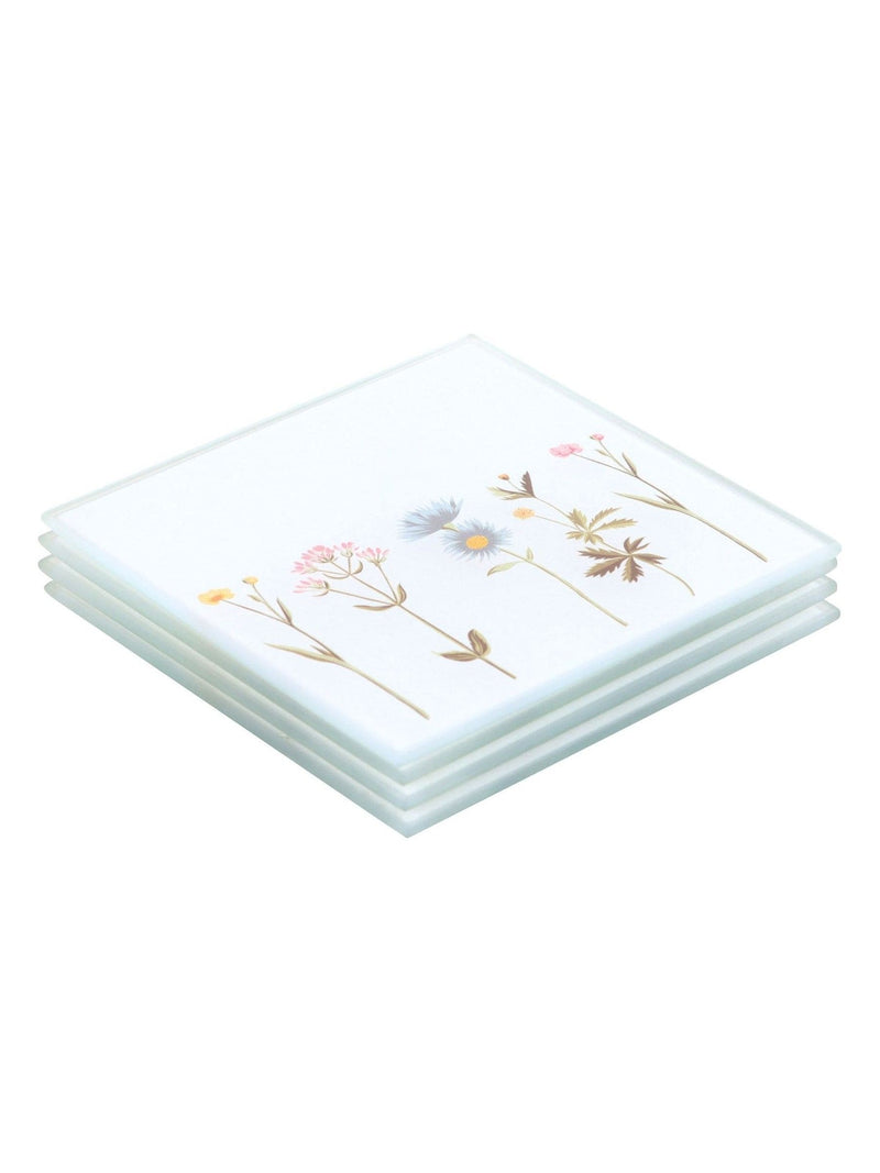 Something Different white floral glass coaster set, imported from the UK