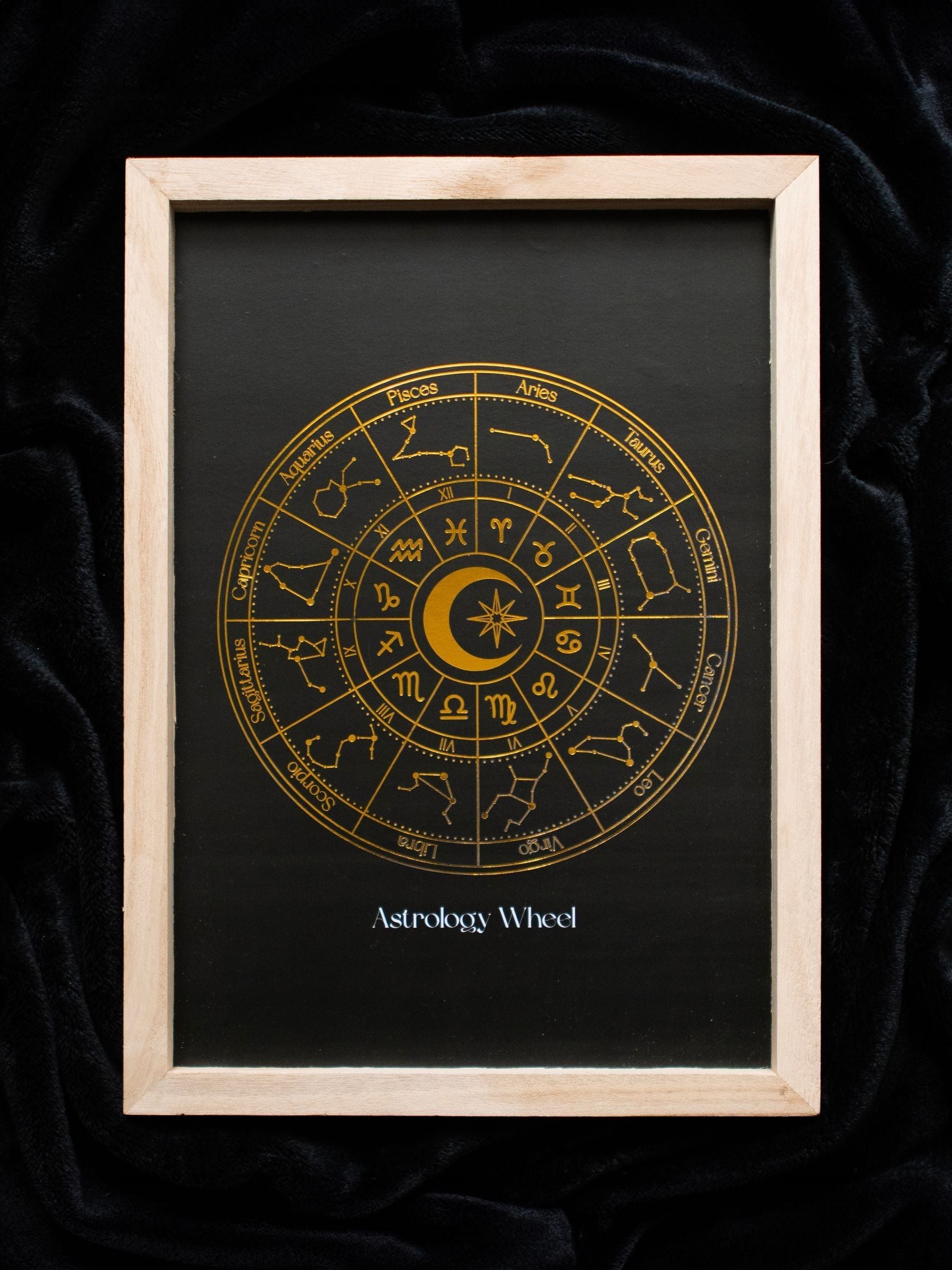Something Different black astrology wheel framed wall art print, imported from the UK