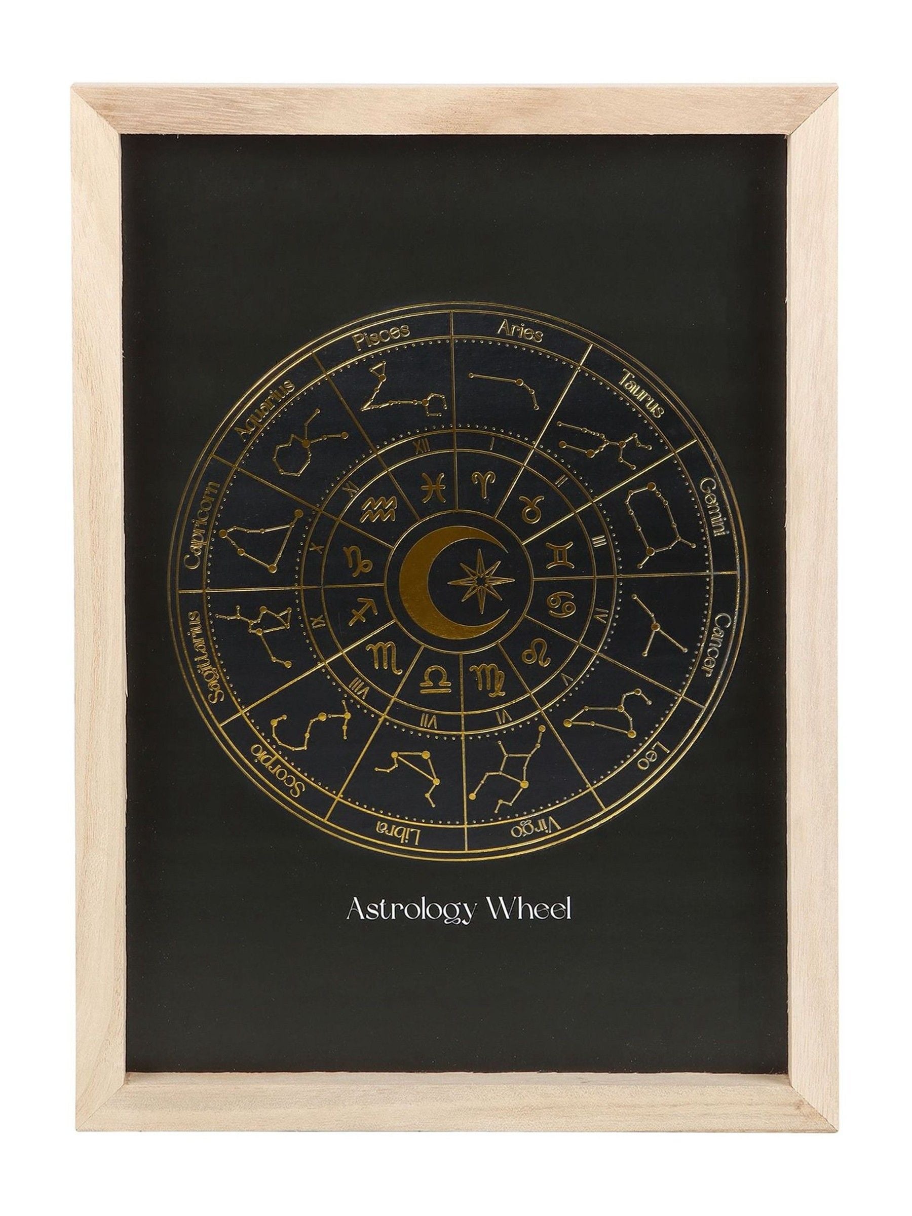 Something Different black astrology wheel framed wall art print, imported from the UK