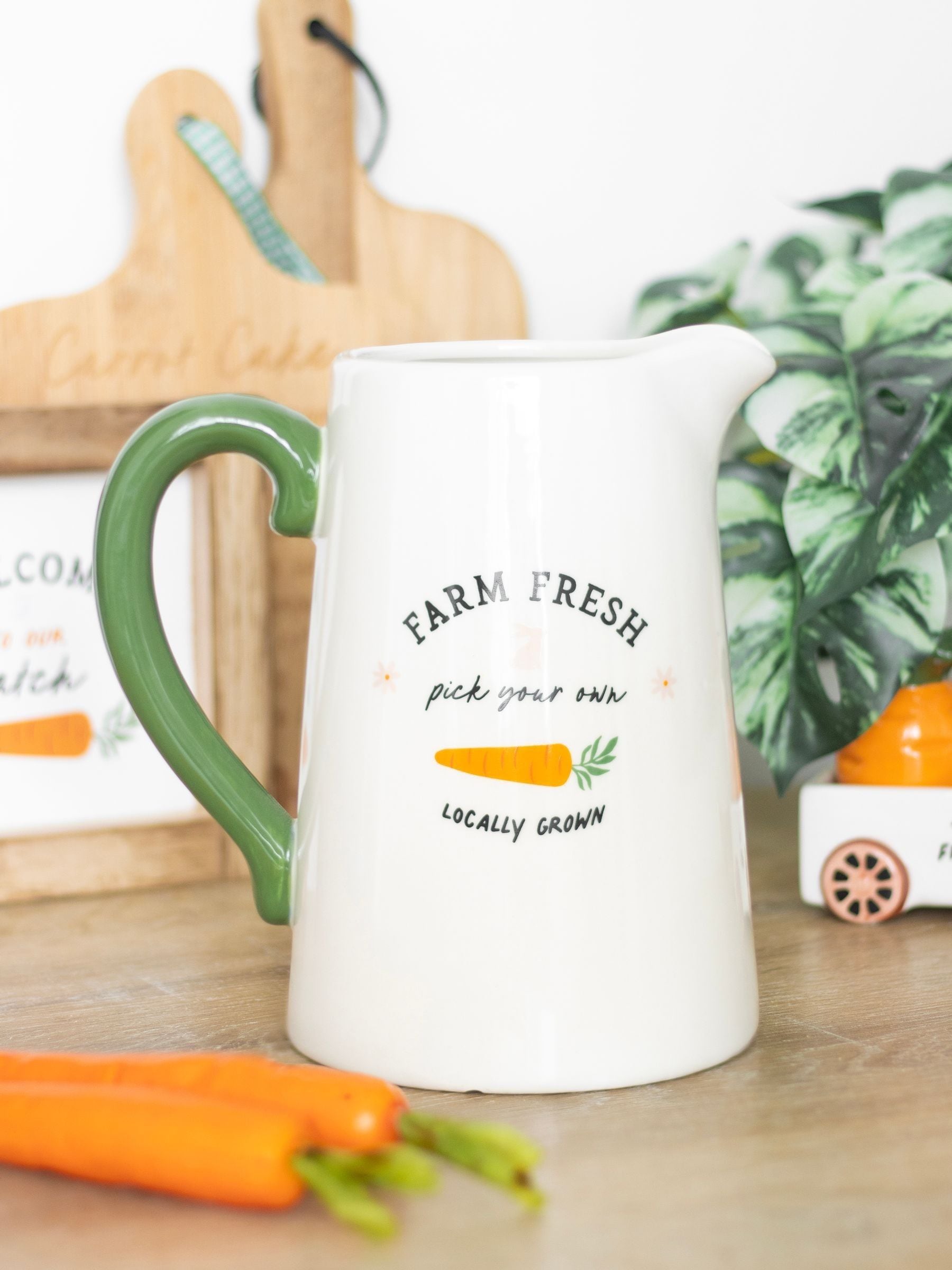 Something Different white ceramic flower jug with bunny and carrot design - British product