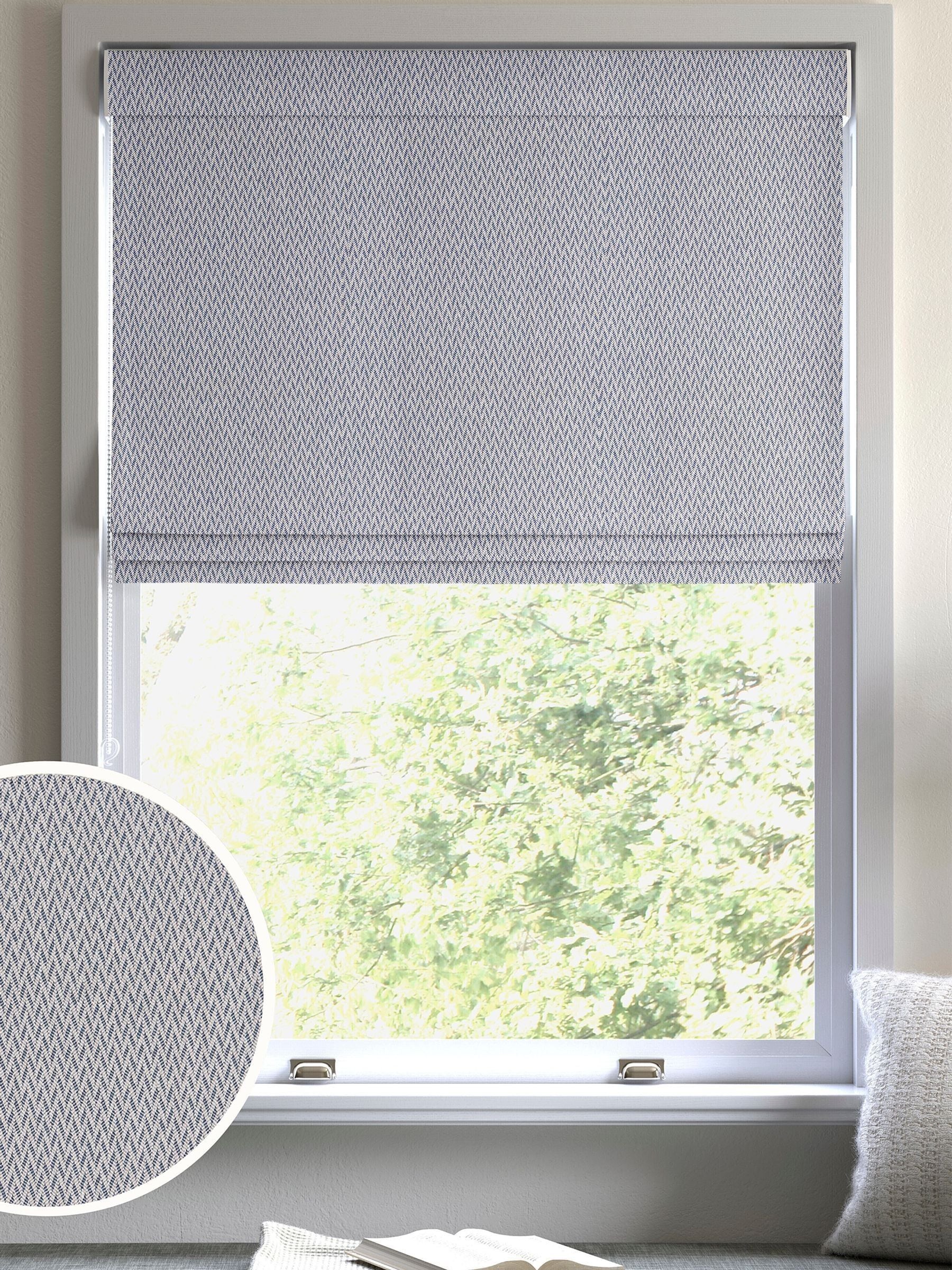 Indigo Pablo geometric jacquard roman blind in purple (British brand)