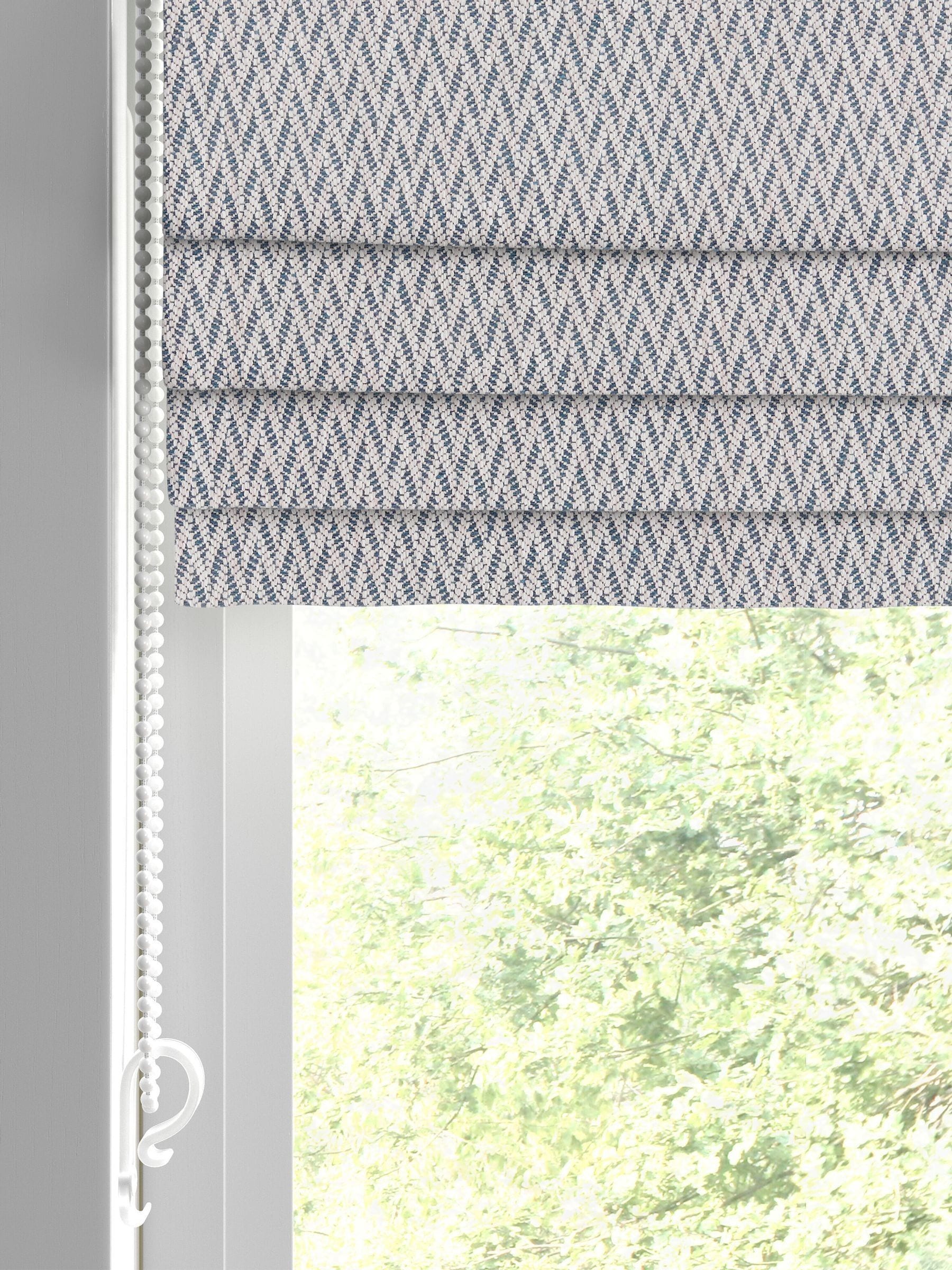 Indigo Pablo geometric jacquard roman blind in purple (British brand)