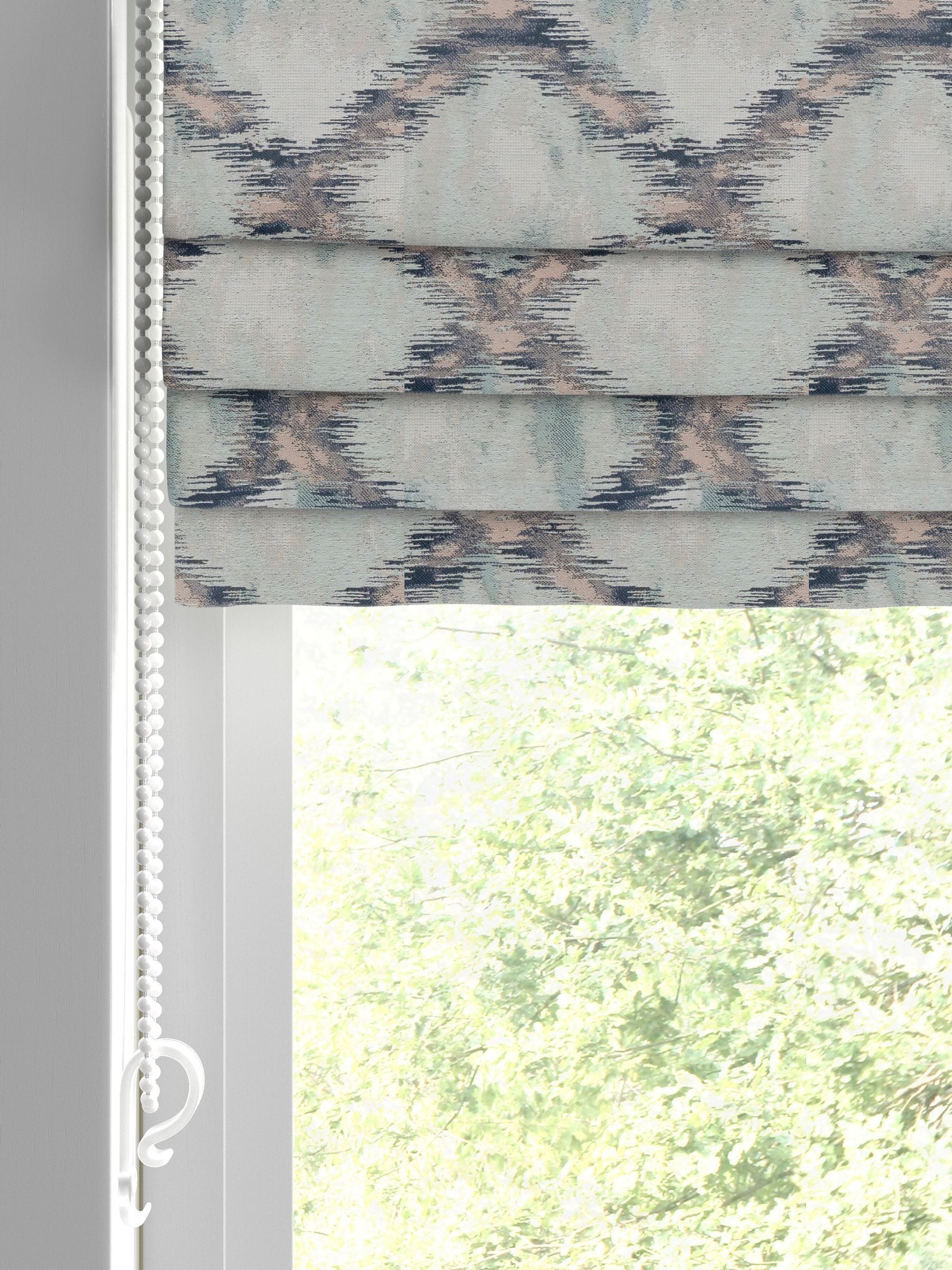 Blue abstract geo jacquard made to measure roman blinds, UK version