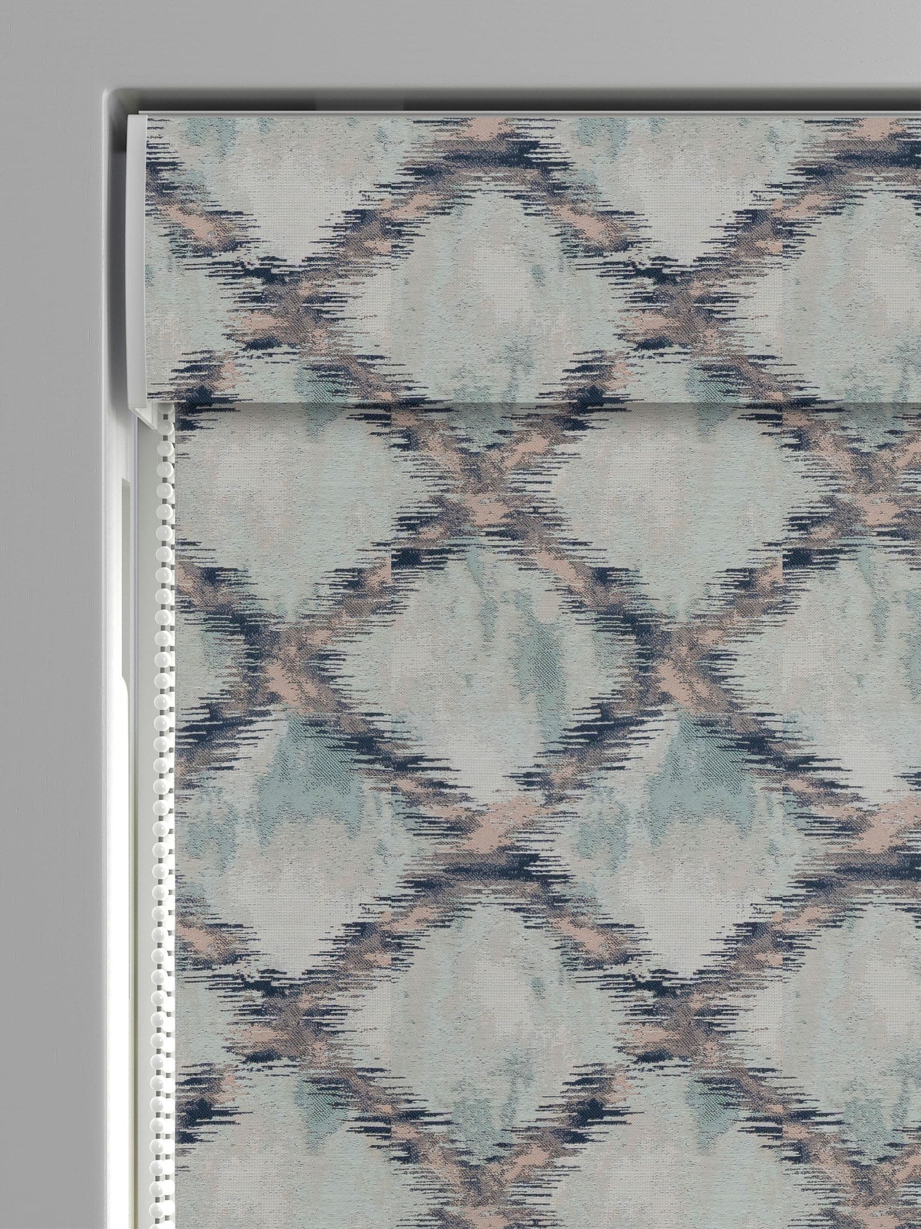 Blue abstract geo jacquard made to measure roman blinds, UK version