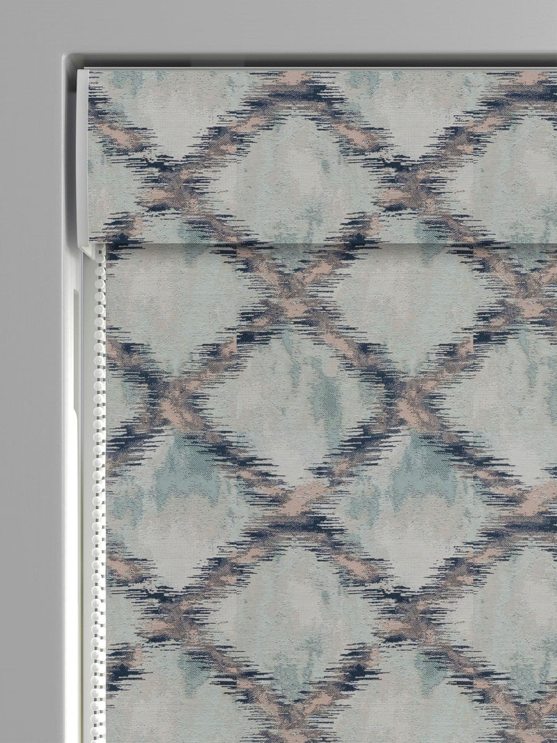 Blue abstract geo jacquard made to measure roman blinds, UK version