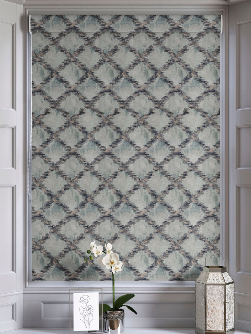 Blue abstract geo jacquard made to measure roman blinds, UK version