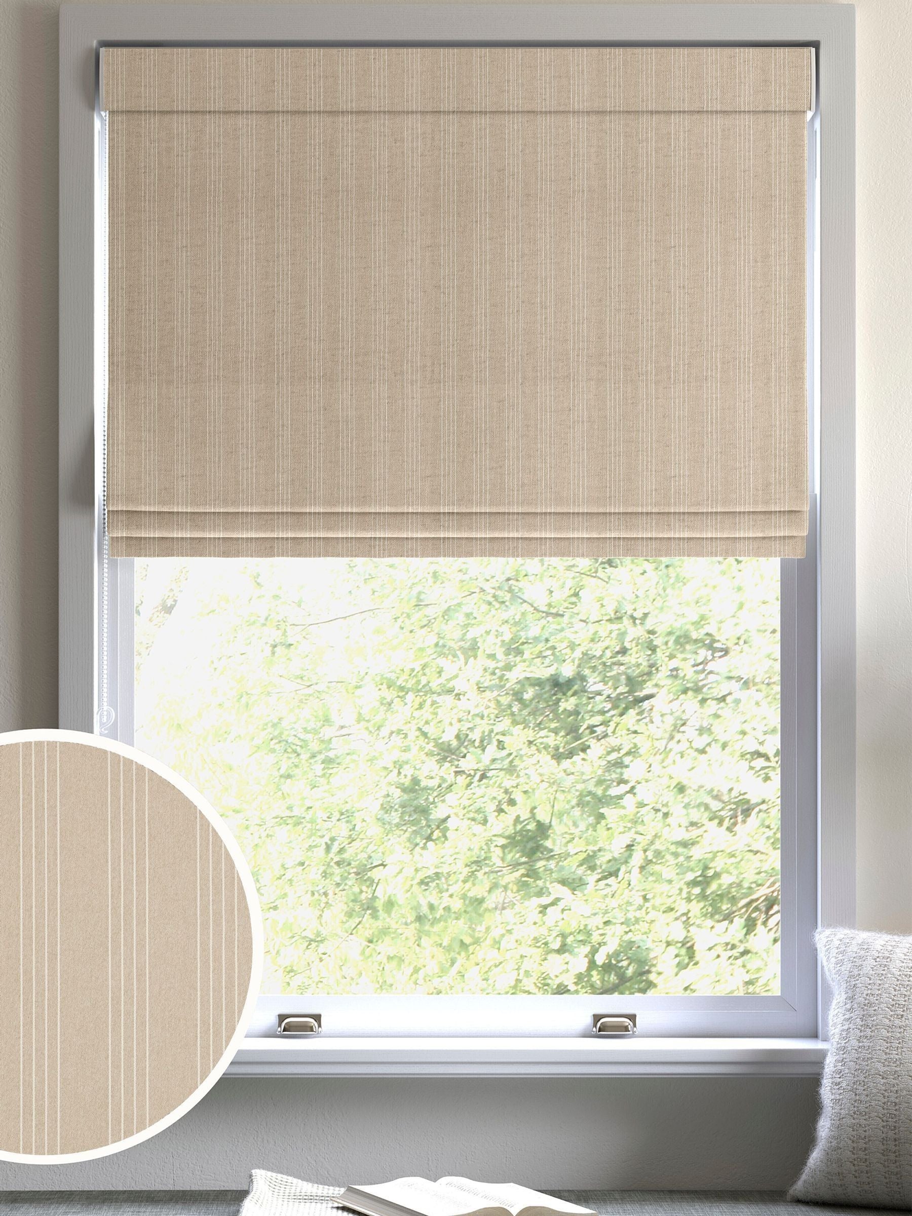 Sand Leuwin made to measure roman blind in natural stripes, imported from the UK