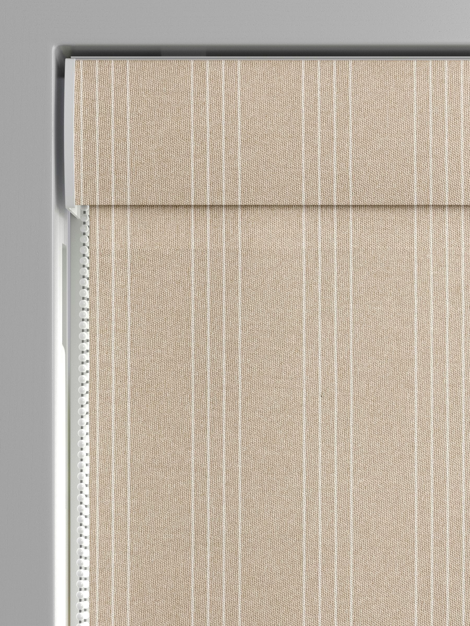 Sand Leuwin made to measure roman blind in natural stripes, imported from the UK