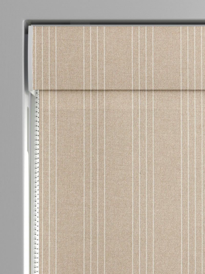 Sand Leuwin made to measure roman blind in natural stripes, imported from the UK