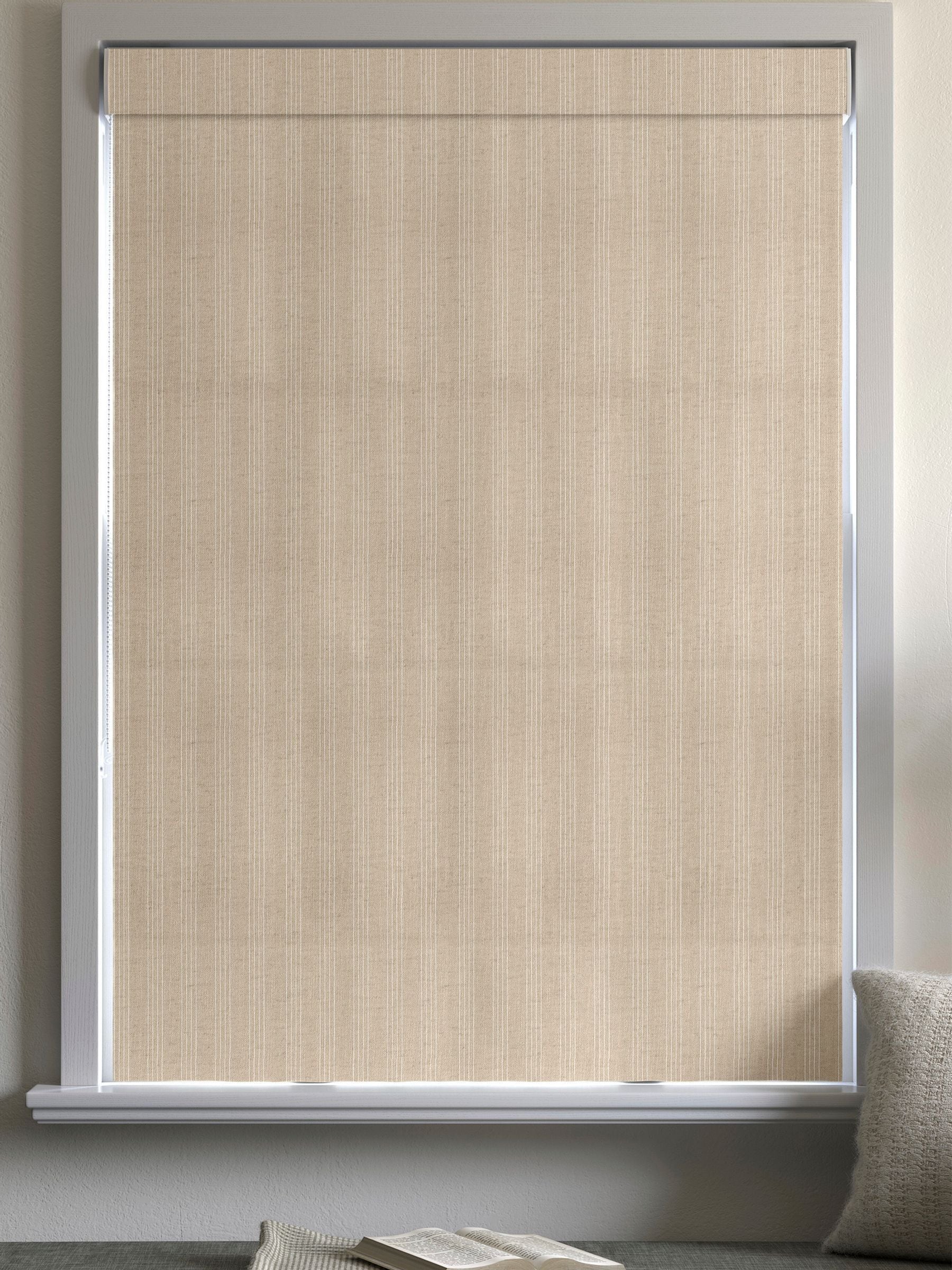 Sand Leuwin made to measure roman blind in natural stripes, imported from the UK